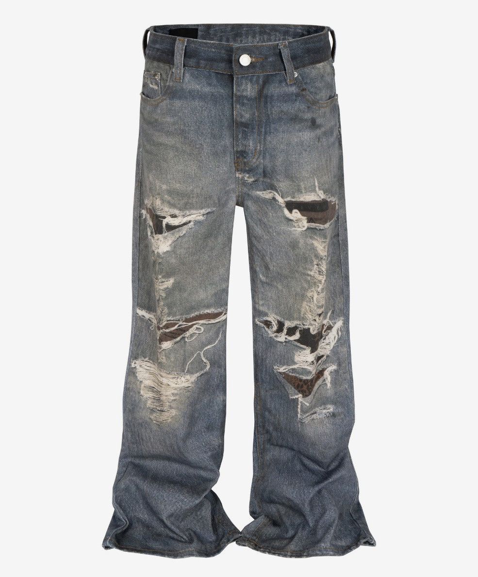 Japanese Brand Undeveloped “Wideboy distress print denim” Size US 31 - 4 Thumbnail