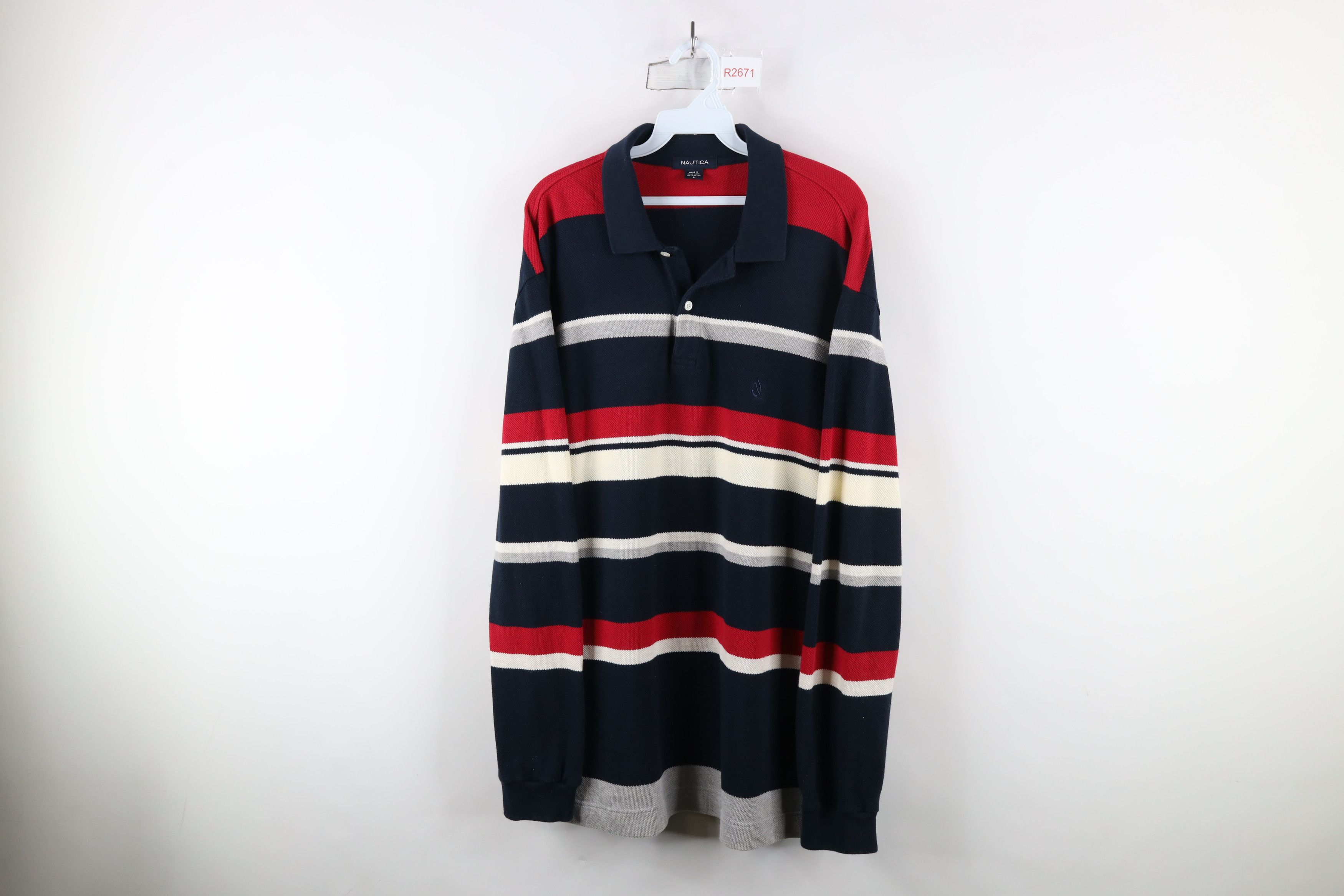 Nautica × Vintage Vintage 90s Nautica Thermal Waffle Knit Long Sleeve Polo Size US L / EU 52-54 / 3 - 1 Thumbnail