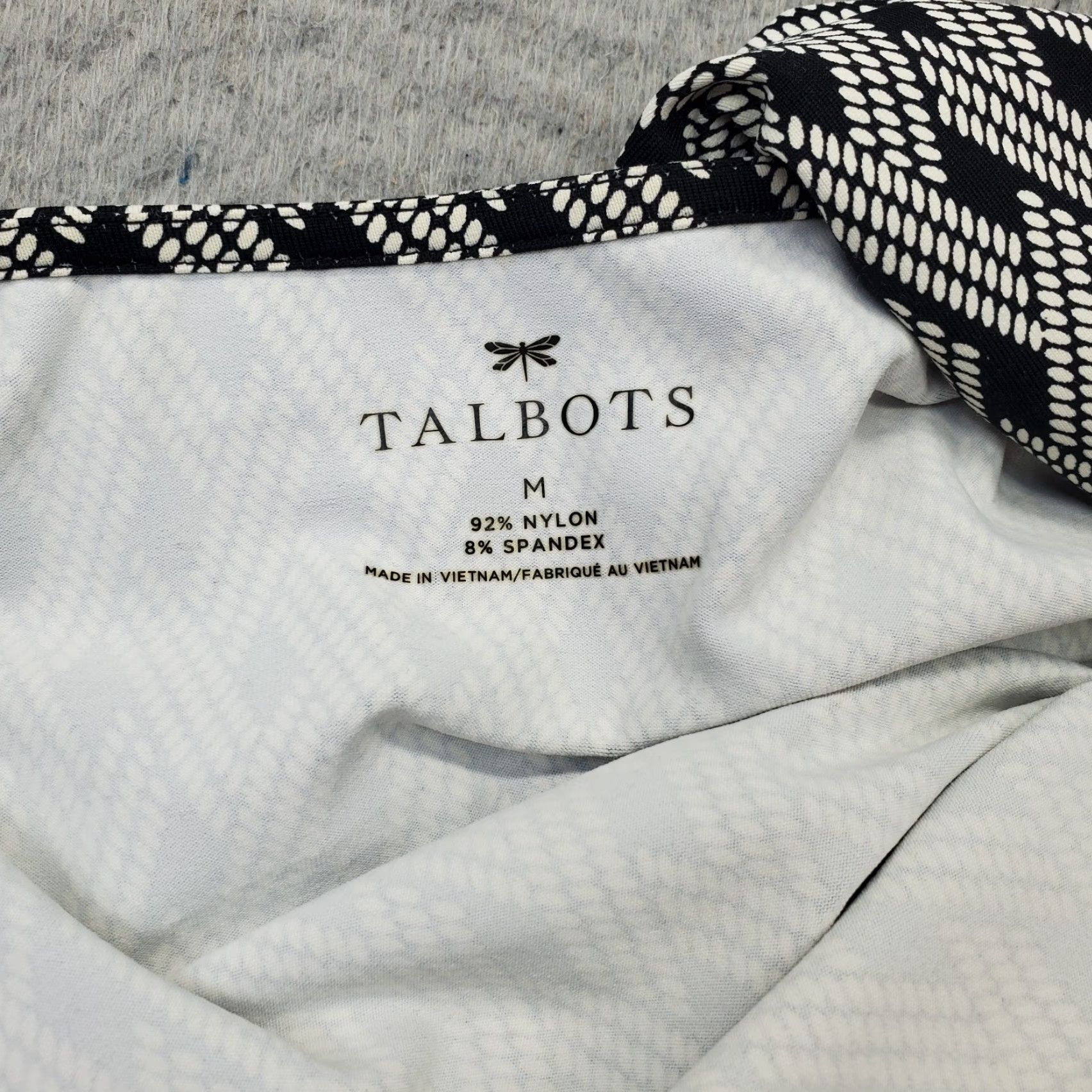 Talbots Talbots Dress Womens Medium Black White Geometric Print Nylon Faux Wrap Stretch Dress Size M / US 6-8 / IT 42-44 - 6 Thumbnail