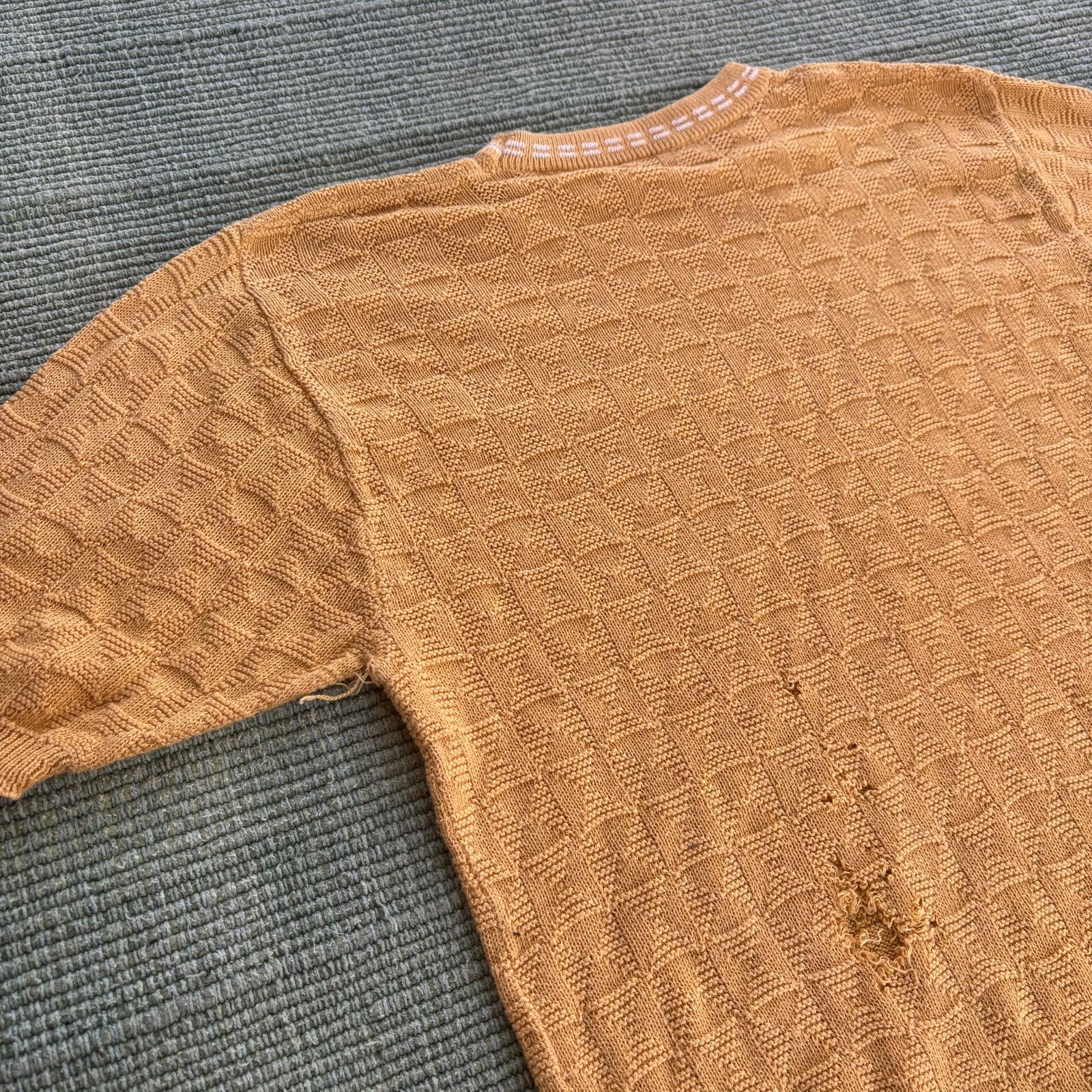 Vintage 60s vintage yellow knit checker pattern short sleeve sweater Size US M / EU 48-50 / 2 - 9 Thumbnail