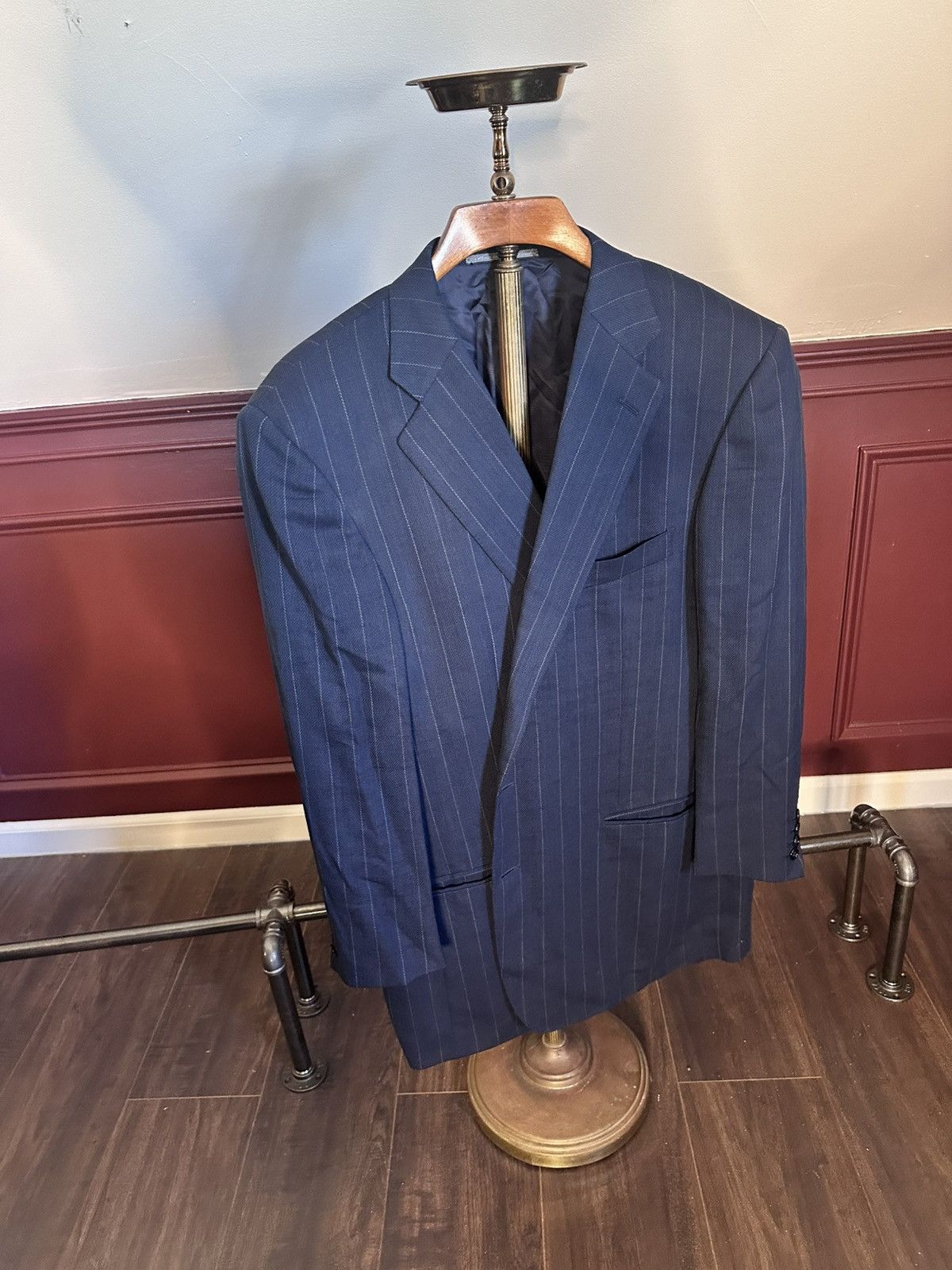 Ermenegildo Zegna Custom tailored navy pinstriped woven wool jacket Size 46R - 15 Thumbnail