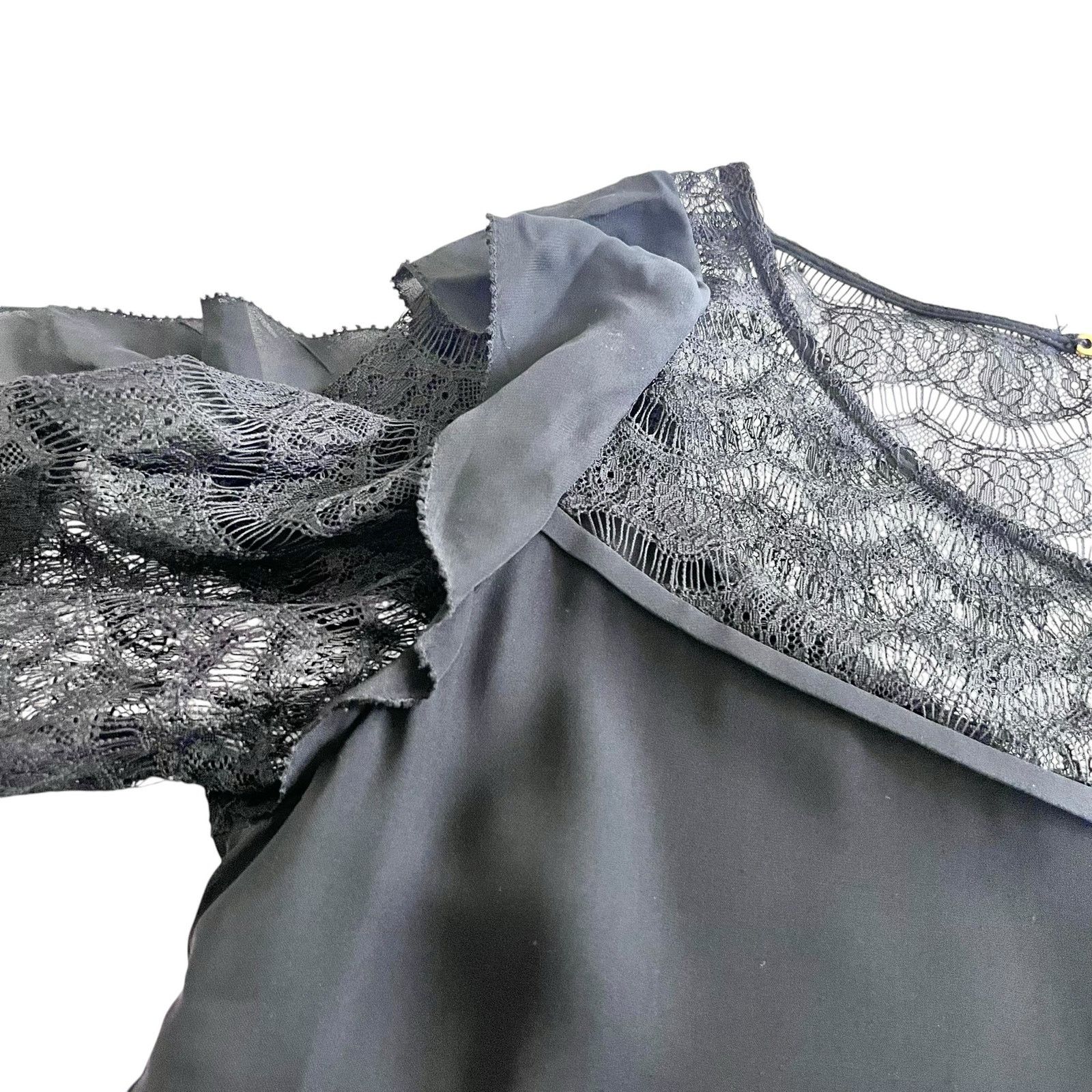 Rebecca Minkoff Rebecca Minkoff Black Silk Lace 3/4 Sleeve Henley Blouse Size S / US 4 / IT 40 - 6 Thumbnail