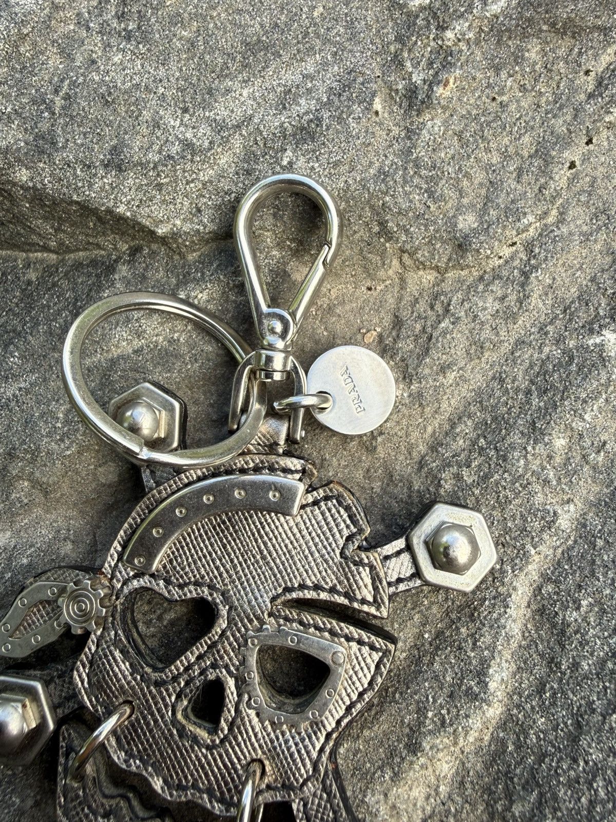Prada Prada Orc Ogre Leather Metal Bag Charm Key Holder In Grey Size ONE SIZE - 3 Thumbnail