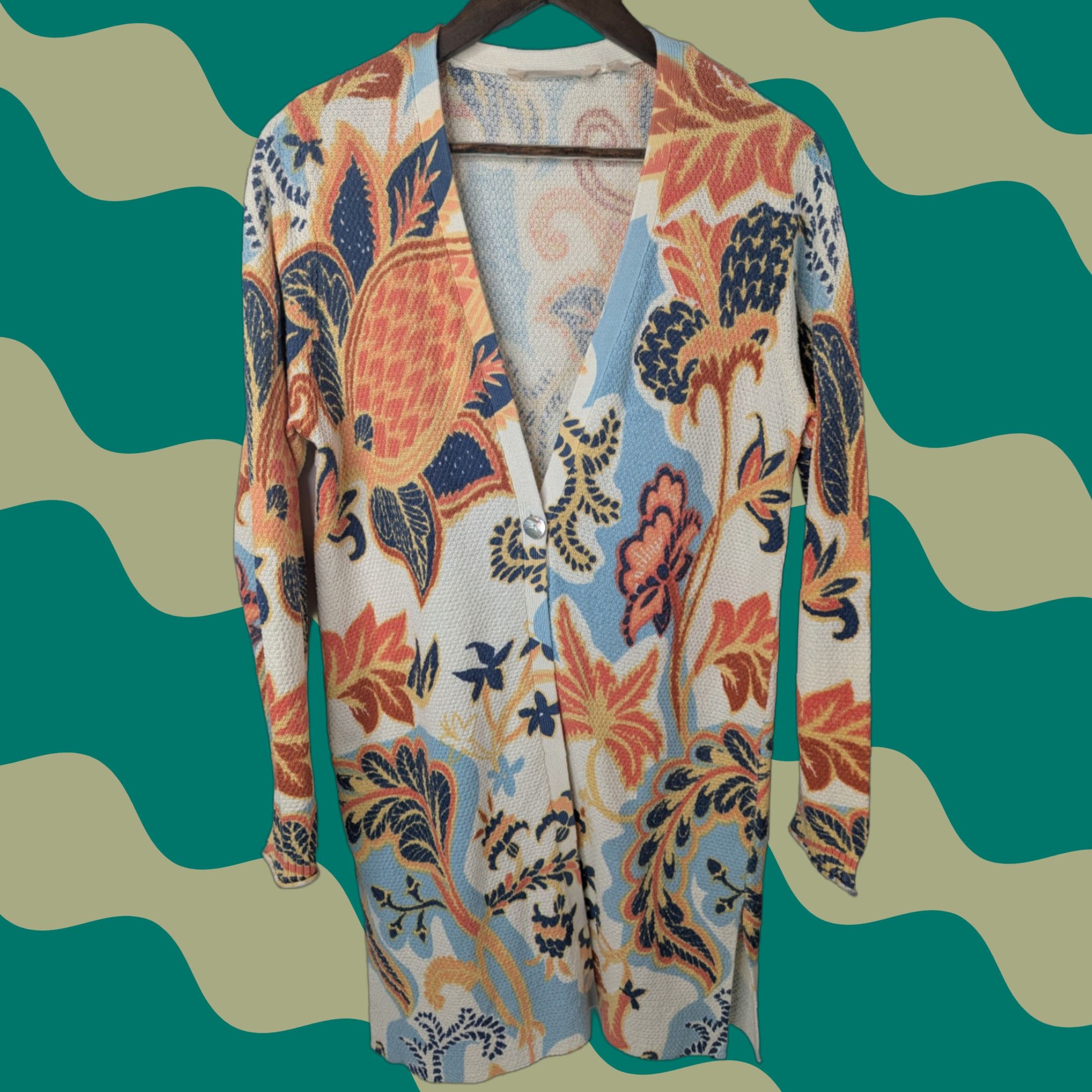Soft Surroundings Soft Surroundings Cardigan Sweater Womens S Ivory Floral Beach Open-Knit V-Neck Lightweight 100% Cotton Paisley 2GE07 Size S / US 4 / IT 40 - 1 Thumbnail