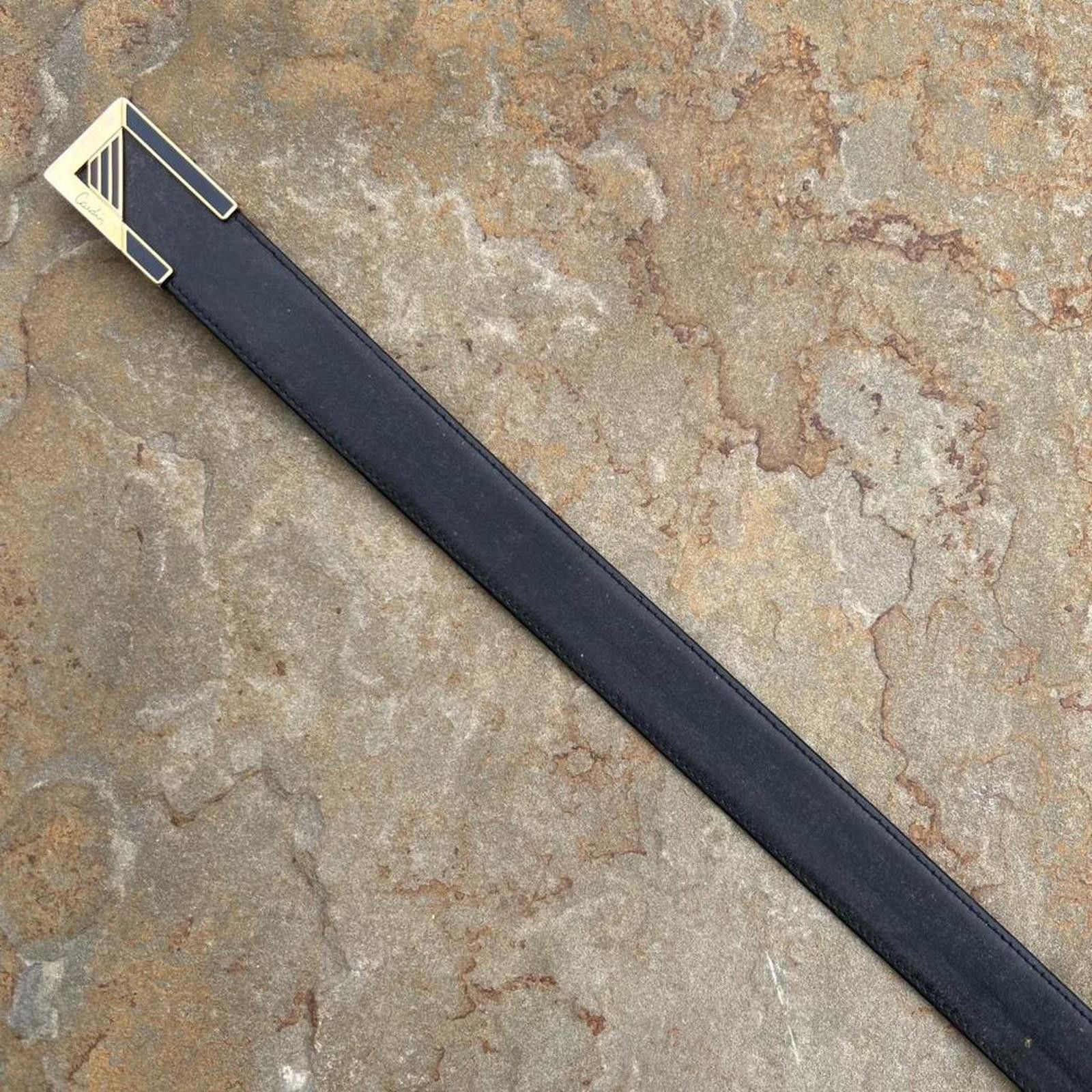 Pierre Cardin Vintage 90s Black Leather Reverse Buckle Belt Size ONE SIZE - 2 Thumbnail