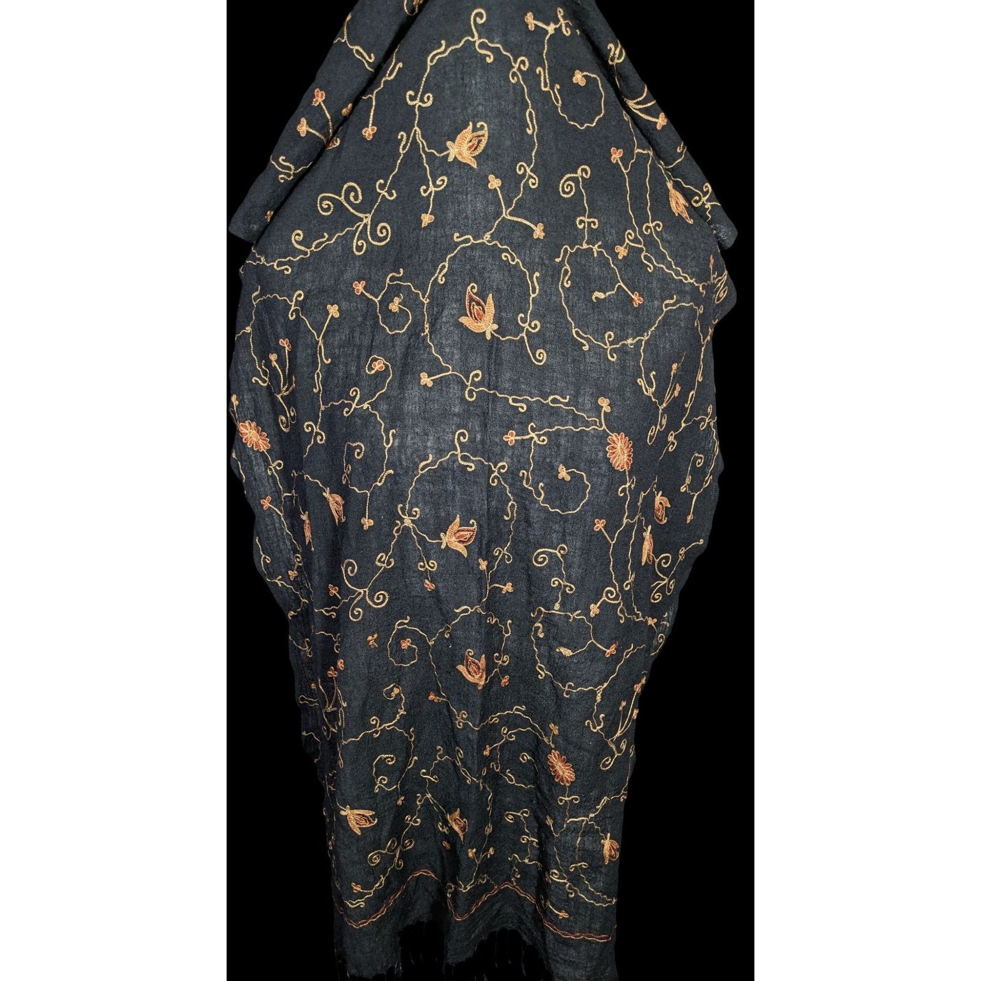 Handmade Vintage Hand Woven And Embroidered Floral Scarf/Shawl Size ONE SIZE - 3 Thumbnail