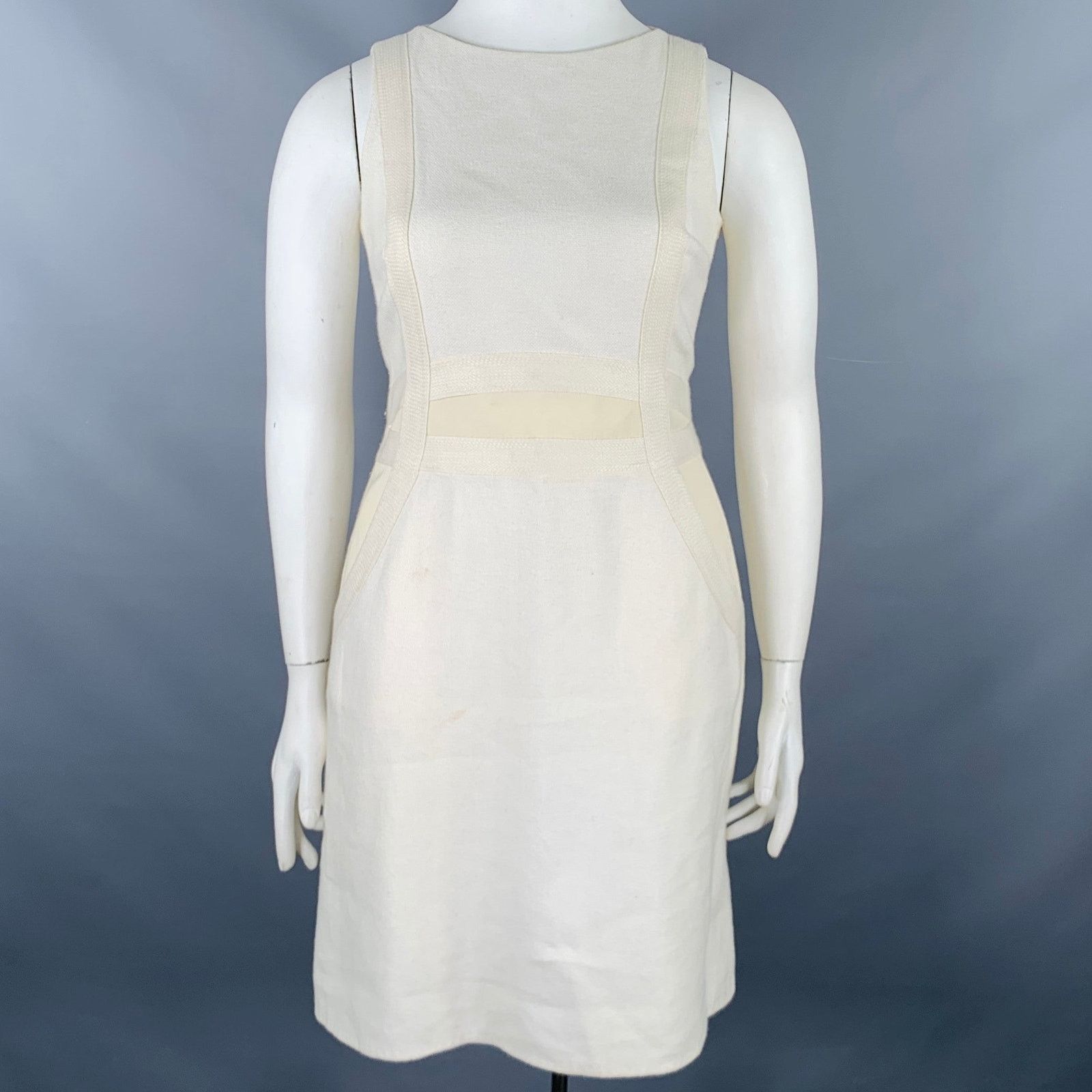 Akris AKRIS Size 10 Cream Cotton Textured Sleeveless Dress Size L / US 10 / IT 46 - 1 Thumbnail