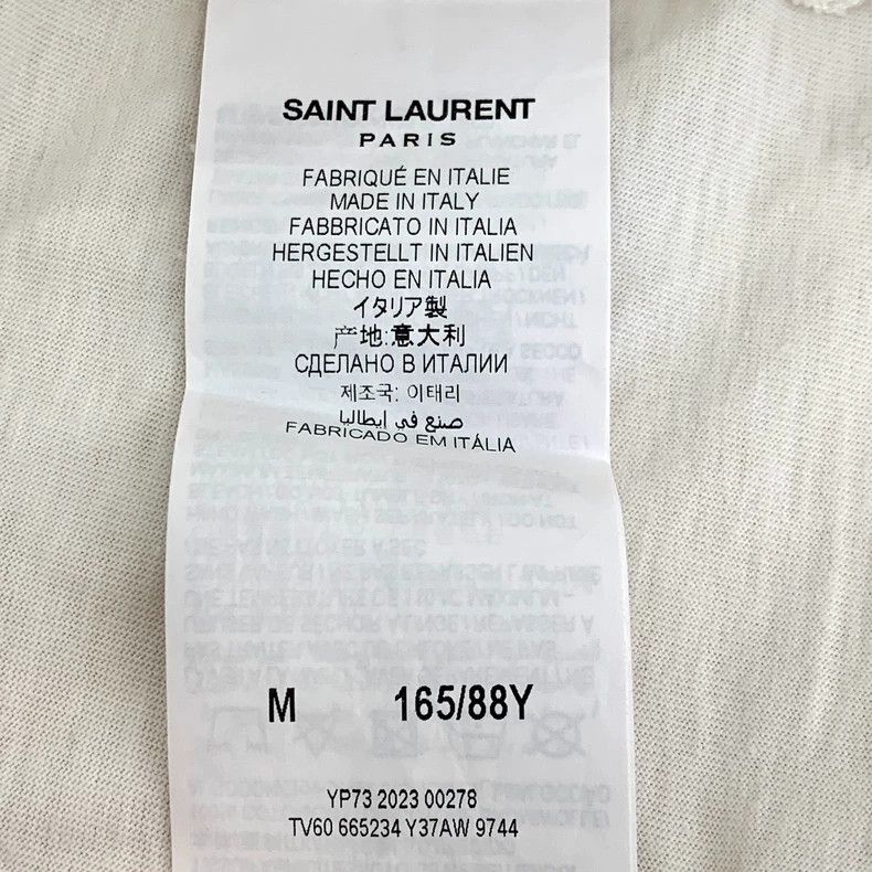 Saint Laurent Paris Saint Laurent White monogrammed cotton crewneck messaging T Size US M / EU 48-50 / 2 - 7 Thumbnail