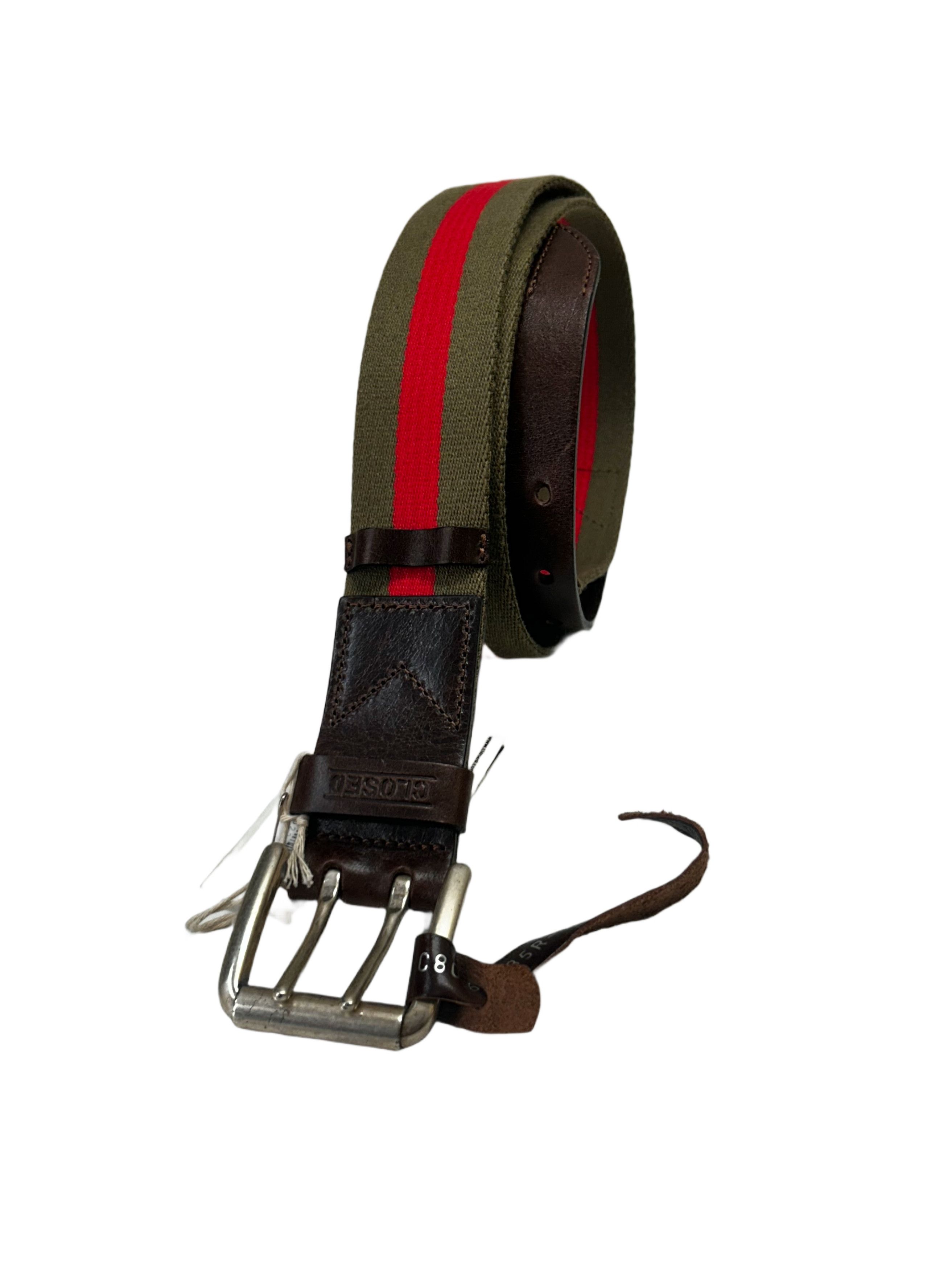CLOSED Closed Double Notch Belt With Leather & striped Canvas Strap Size 34 - 1 Thumbnail