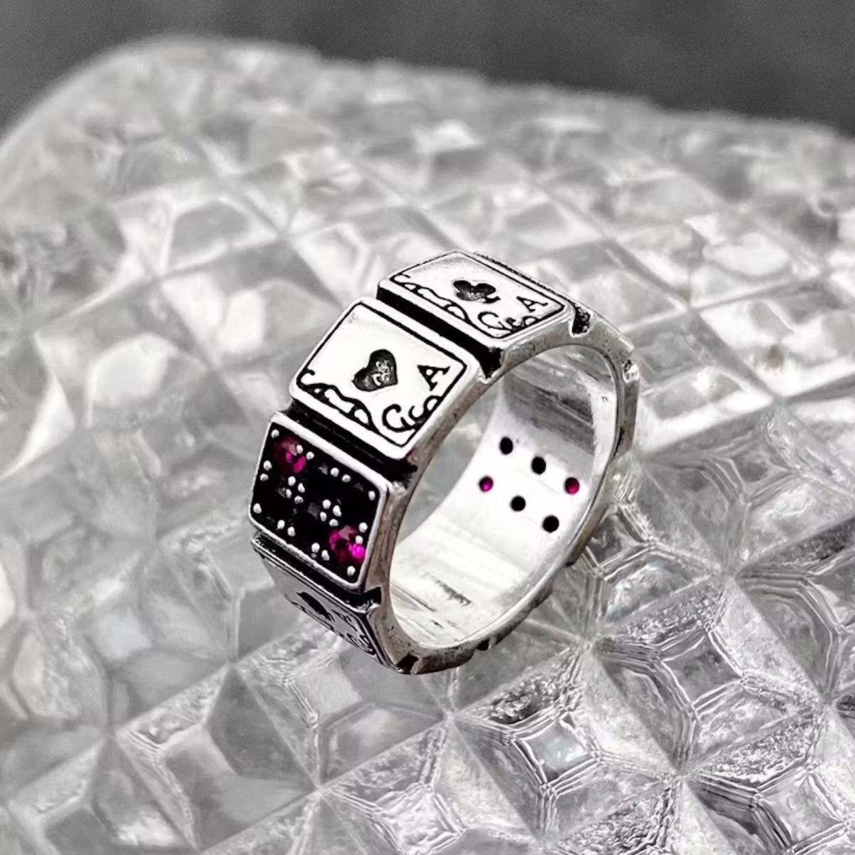 Jewelry × Vintage Ace Card Playing Ring Poker Player Spades Hearts Chrome Size ONE SIZE - 2 Thumbnail