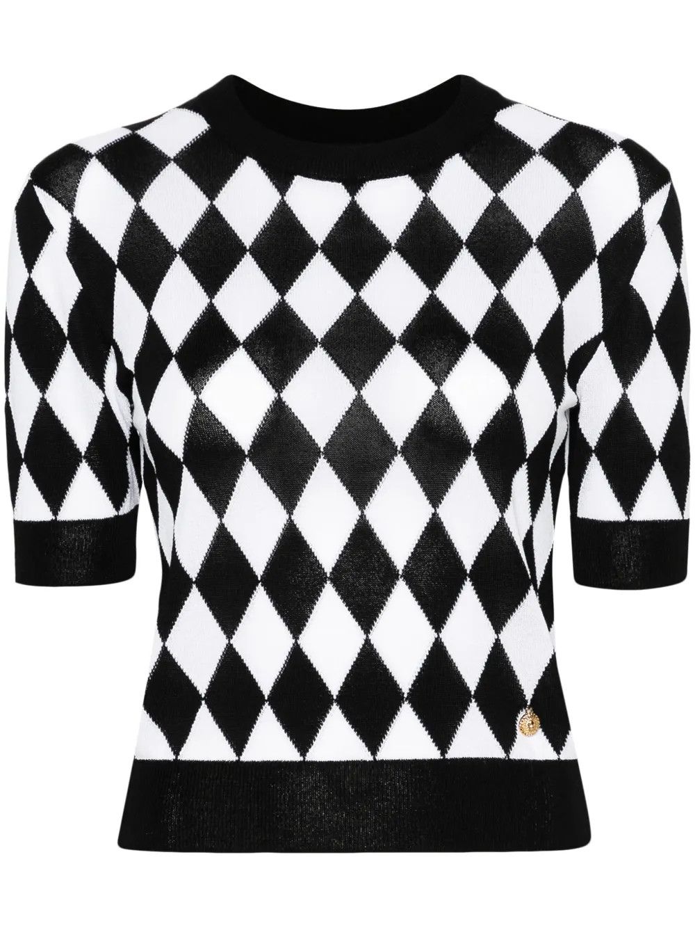 Balmain o1s1wg110825 Diamond Pattern Knitted T-Shirt in Black/White Size M / US 6-8 / IT 42-44 - 1 Thumbnail