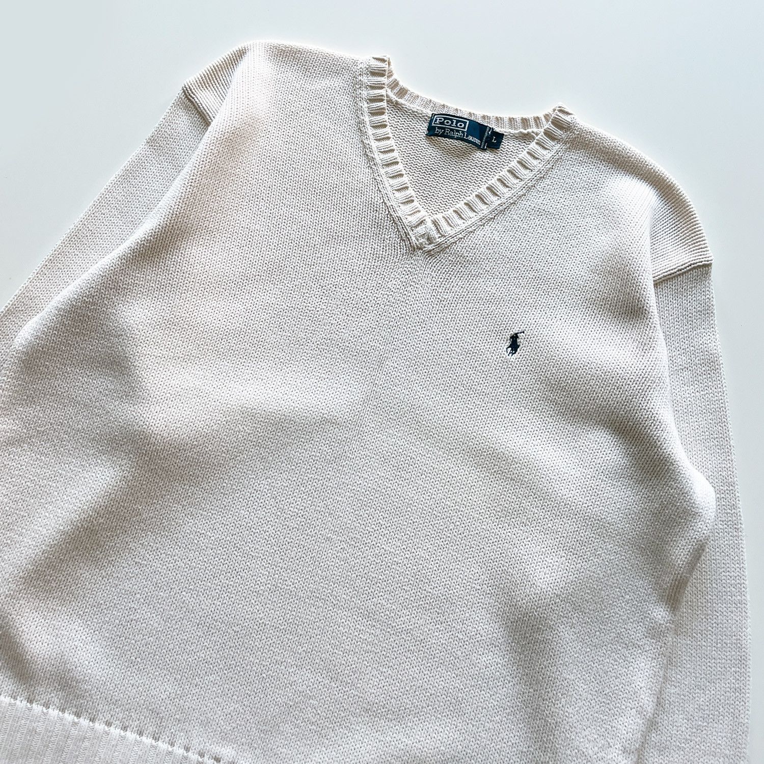 Polo Ralph Lauren Cotton Knit V-Neck Sweater Pullover in White Size US L / EU 52-54 / 3 - 2 Thumbnail