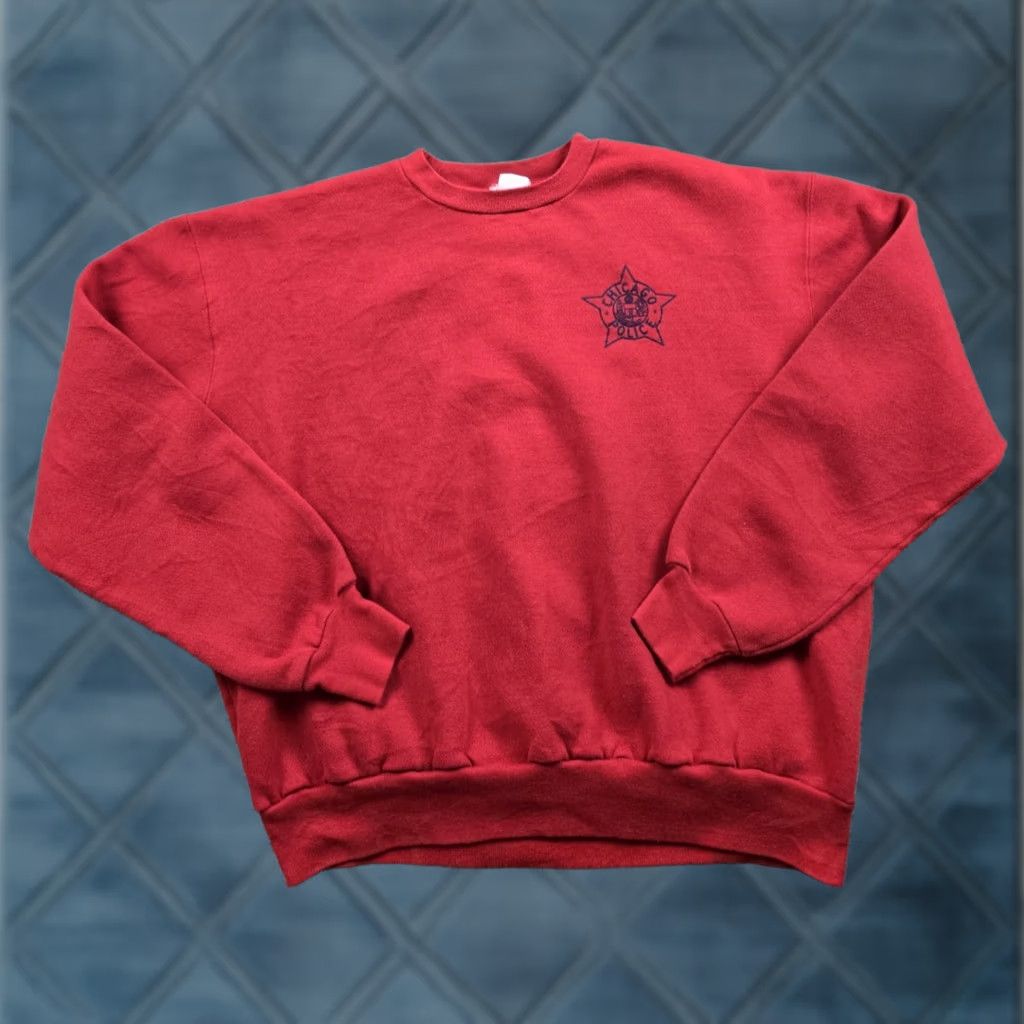 Vintage VINTAGE Majestic Chicago PD Sweatshirt 2XL Red Crew Neck Pullover USA Made 80s 90s Mens Sweatshirt Size US XXL / EU 58 / 5 - 1 Thumbnail