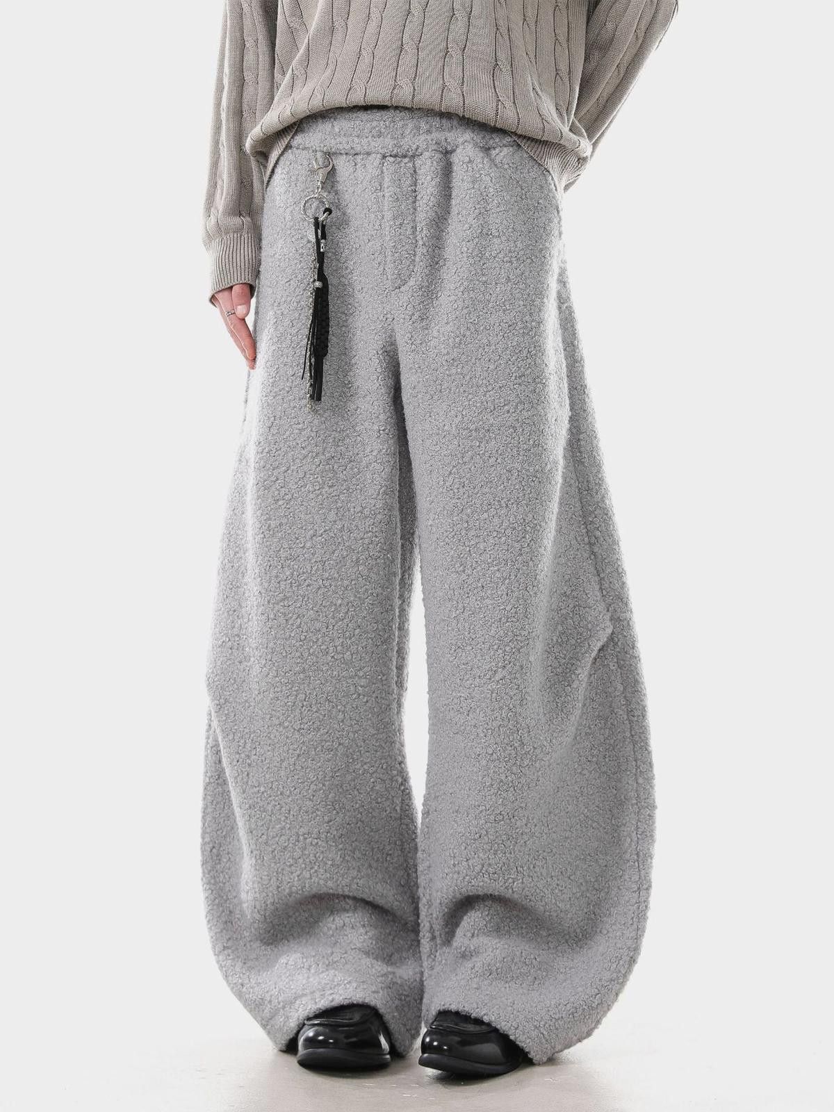Gray Wide Leg Fleece Sweatpants Cozy Lounge Pants
