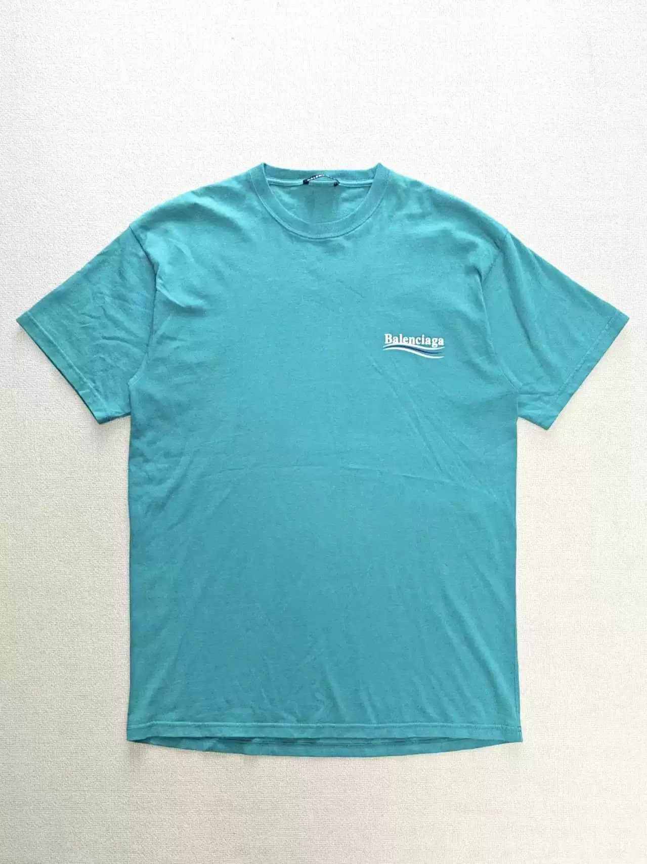 image of Balenciaga 22Ss Cola Print Logo Lake Blue Ocean Wave Short Sleeved T-Shirt, Men's (Size XS)