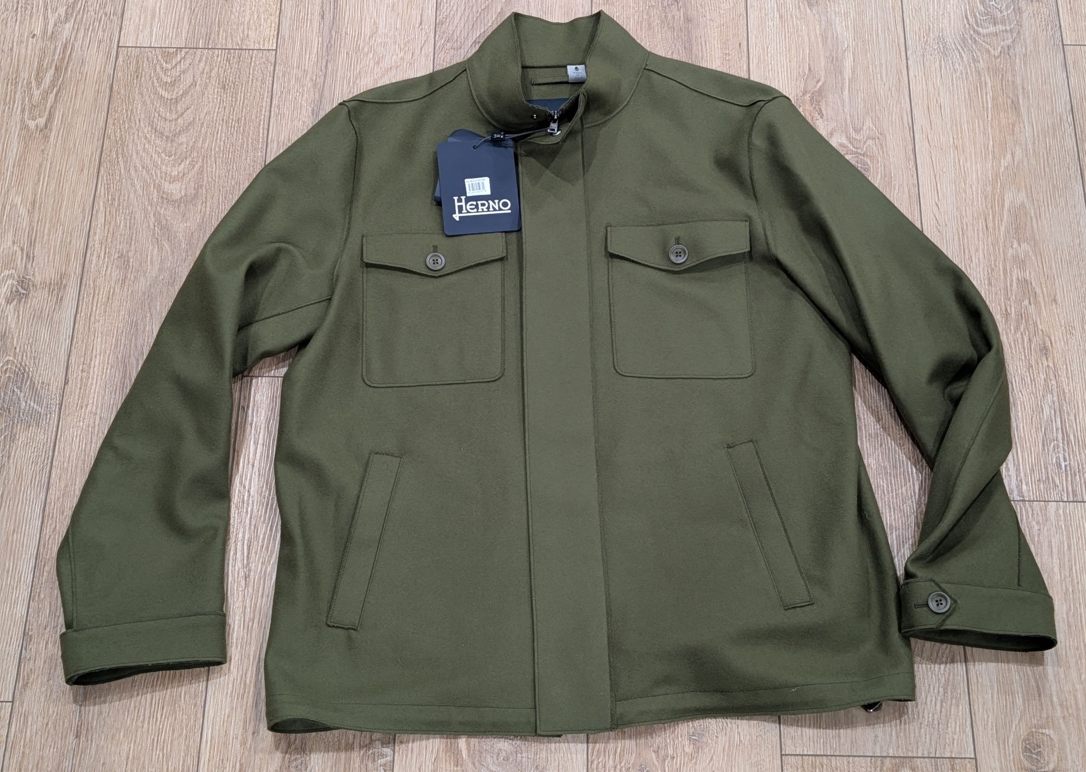 HERNO Virgin Wool Blend Shirt Jacket Military Green 54 US 44
