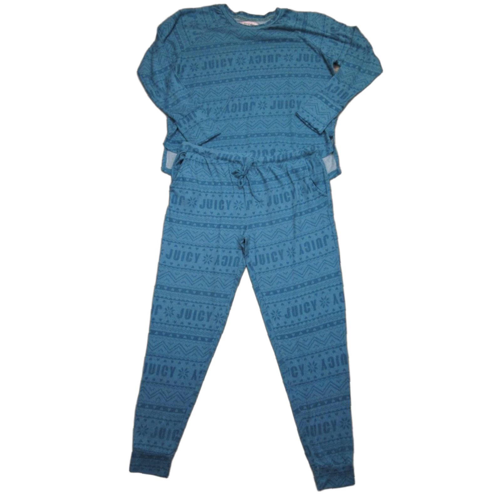 Juicy Couture Juicy Couture Pajama Set Women L Geometric Aztec Blue, Sleepwear, Cotton Polyester Knit, Logo, Crew Drawstring, Machine Washable, Loungewear Pajamas Size ONE SIZE - 1 Thumbnail