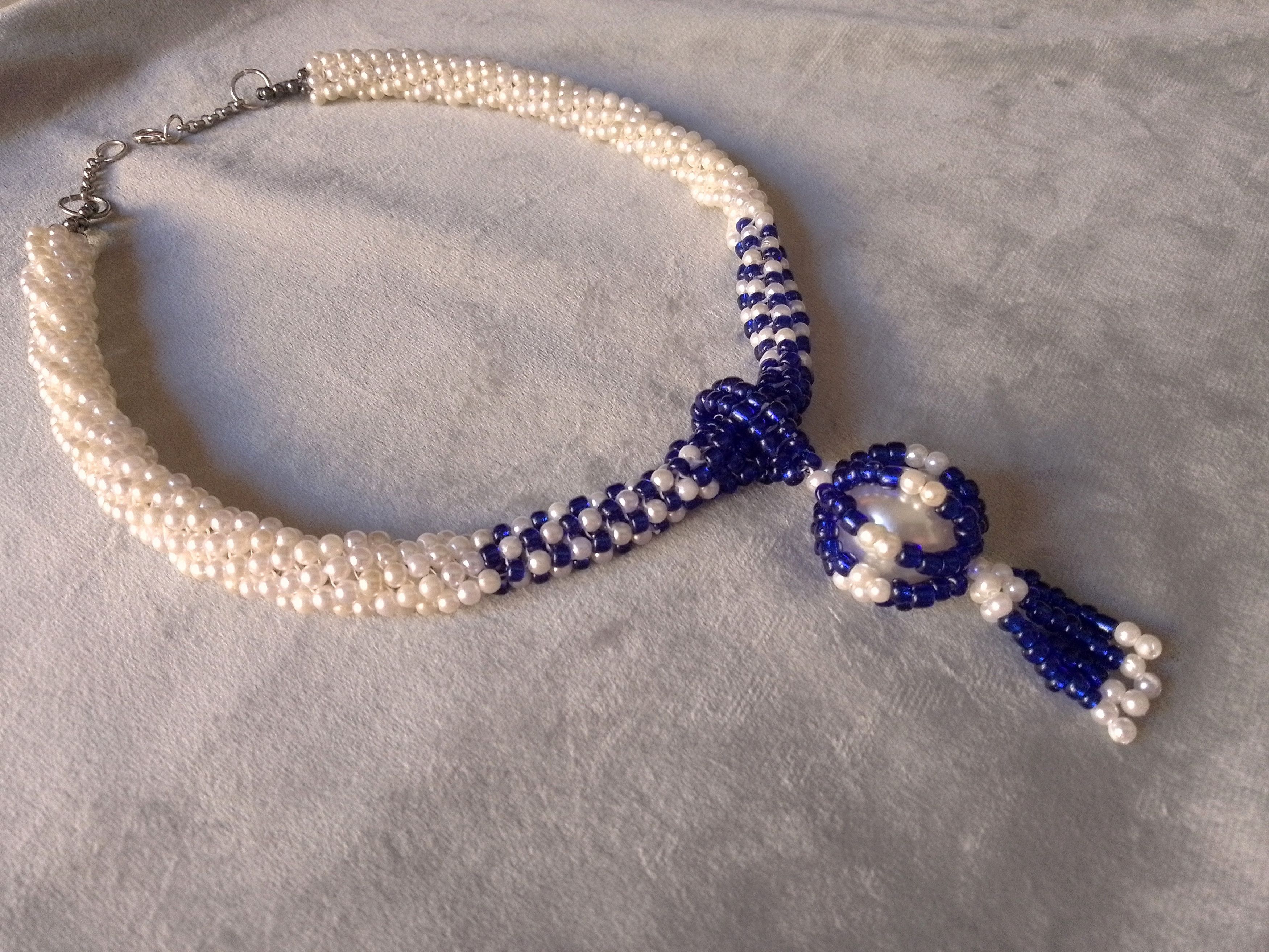 Handmade Necklace Vintage Style Ivory Pearls, Blue Pendant Bangs Size ONE SIZE - 7 Thumbnail