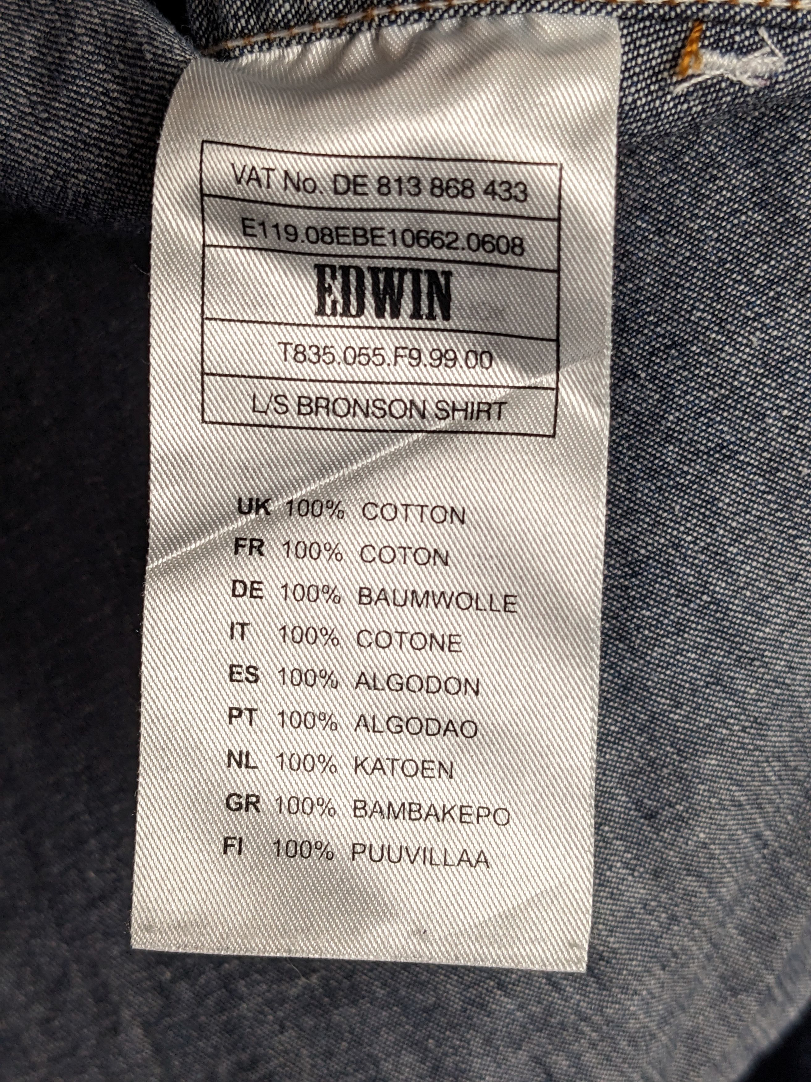 Edwin Bronson Shirt M Denim Blue Snap 100% Cotton Cowboy Western Size US M / EU 48-50 / 2 - 4 Thumbnail