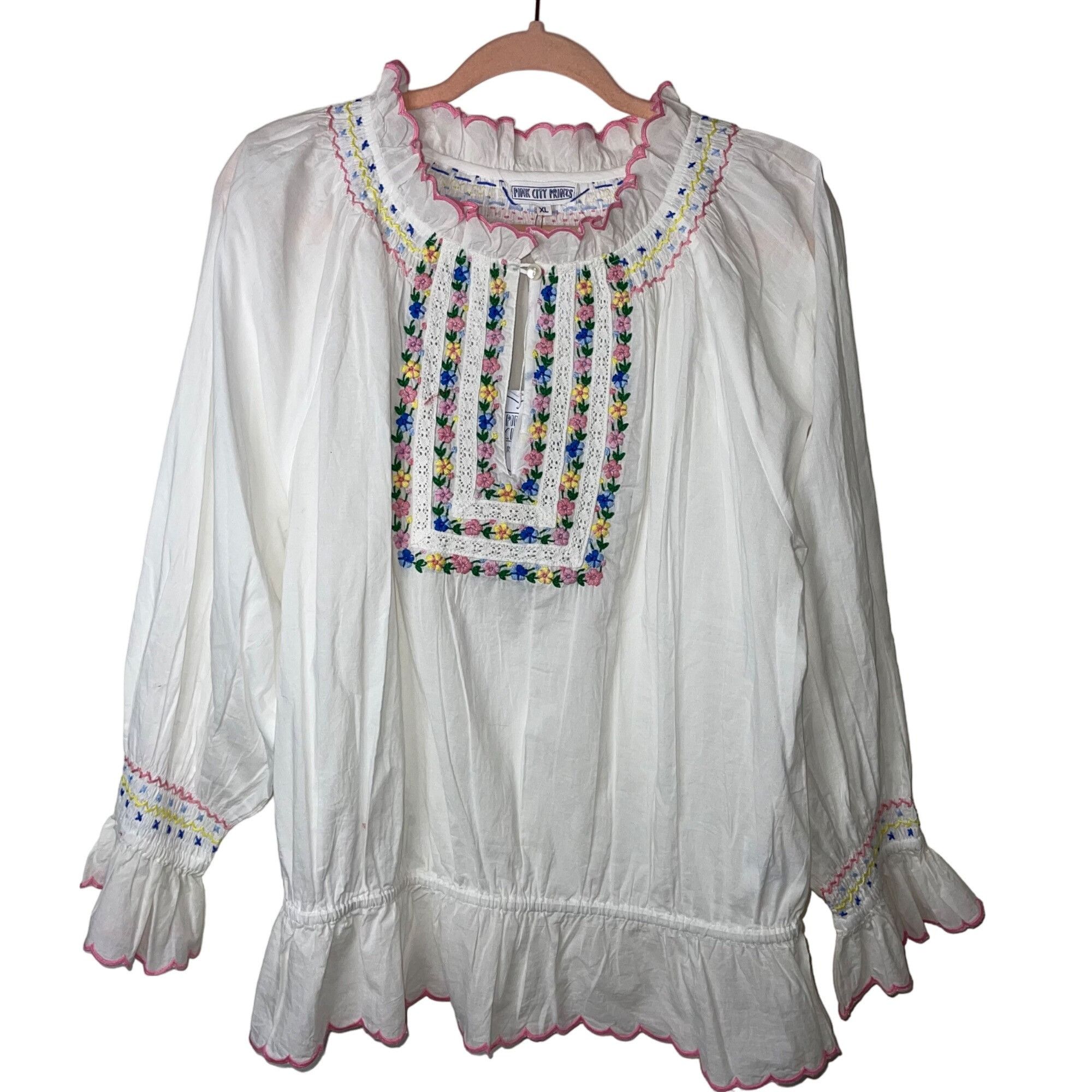 image of Pink City Prints Womens Blouse Size XL White