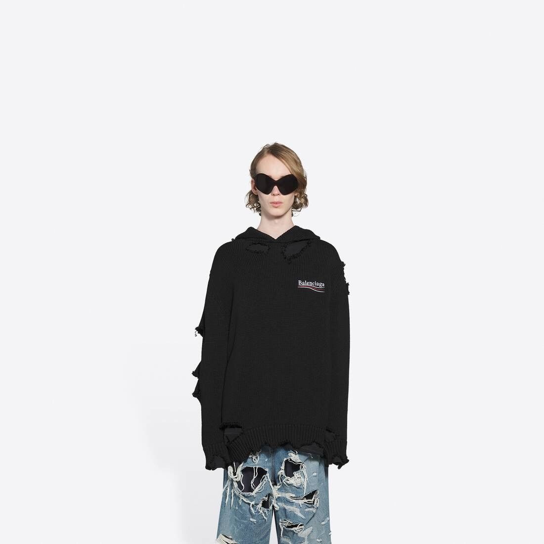 Balenciaga o1mt1gz0924 Political Campaign Destroyed Hoodie in Black Size S / US 4 / IT 40 - 1 Thumbnail