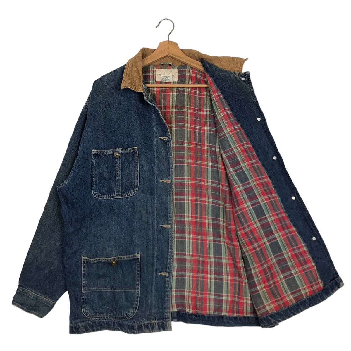 Japanese Brand 🔥Great Land Denim Chore Jacket Blanket Lining Tartan Design Size US L / EU 52-54 / 3 - 9 Thumbnail