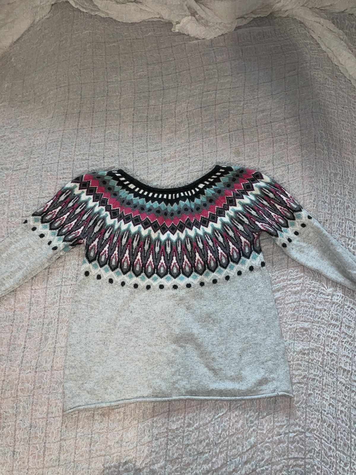 H&M L.O.G.G. H&M Gray Fair Isle Yoke Sweater Size L / US 10 / IT 46 - 5 Thumbnail