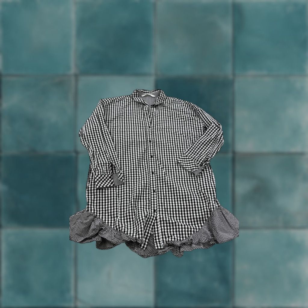Zara Zara Shirt Womens Medium Black White Gingham Ruffle Hem Tunic Cotton Trafaluc Button-Up Size M / US 6-8 / IT 42-44 - 1 Thumbnail
