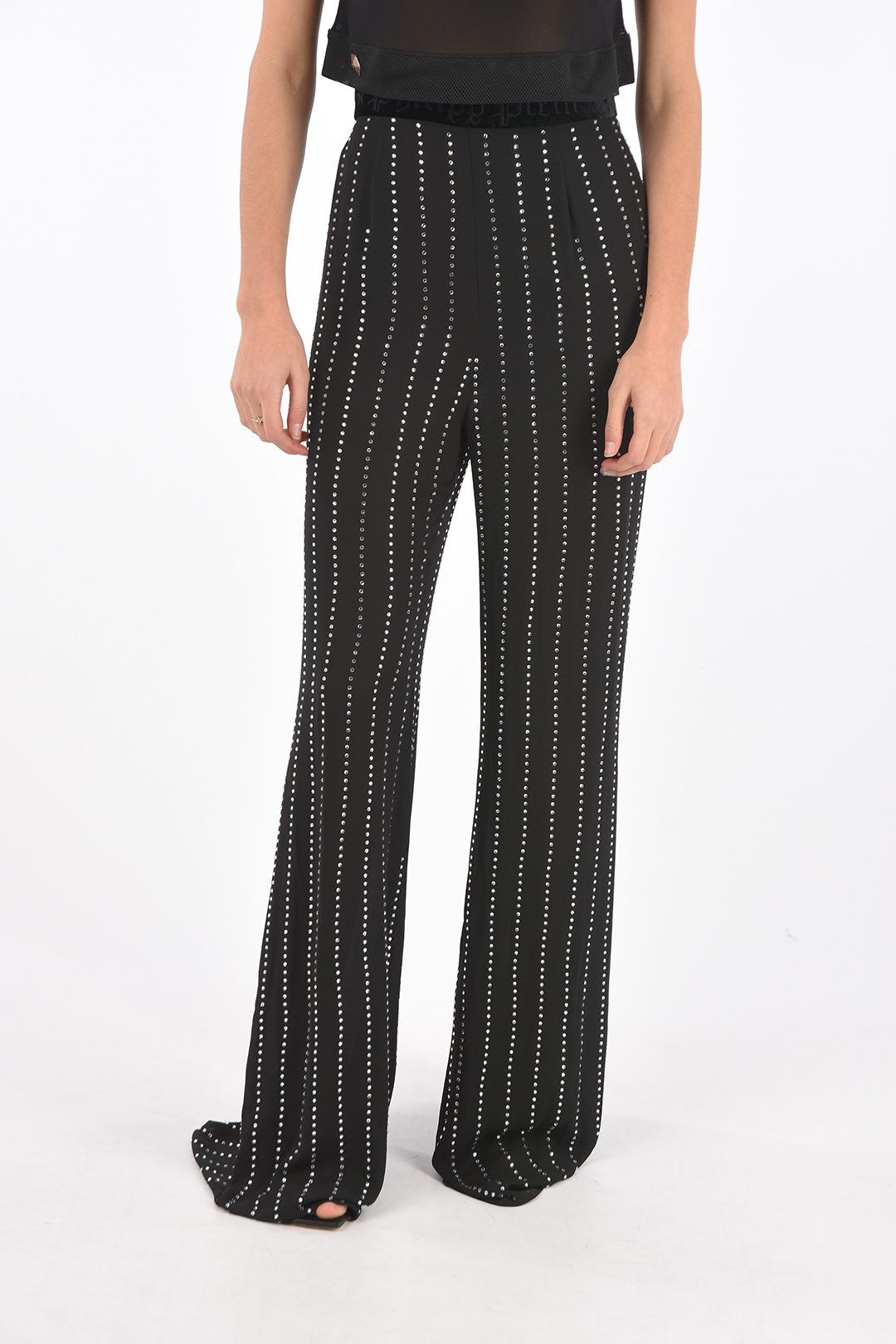 Philipp Plein og1mm0824 Crystal All Over Palazzo Pants in Black Size 27" / US 4 / IT 40 - 1 Thumbnail