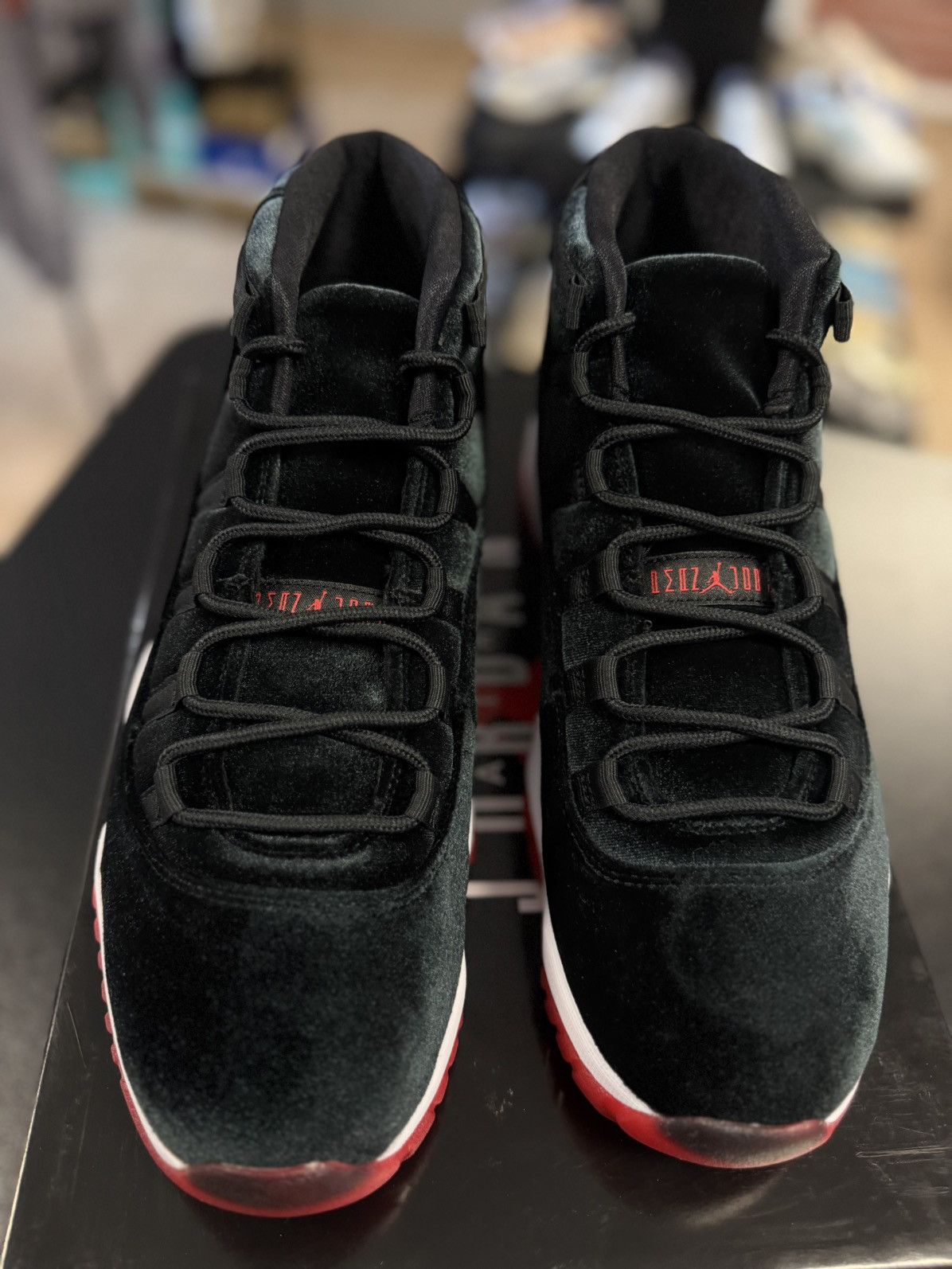 Jordan Brand × Nike Jordan 11 High Top Bred Velvet Women’s Size 12/10.5M NEW Size US 10.5 / EU 43-44 - 9 Thumbnail