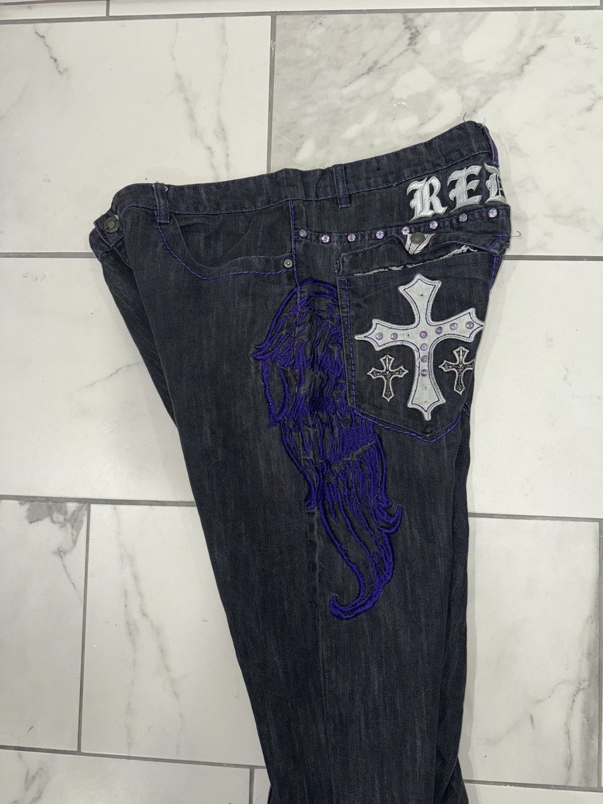 Other Y2K Red Ape Cross Embroidered Baggy Jeans Size US 42 / EU 58 - 5 Thumbnail