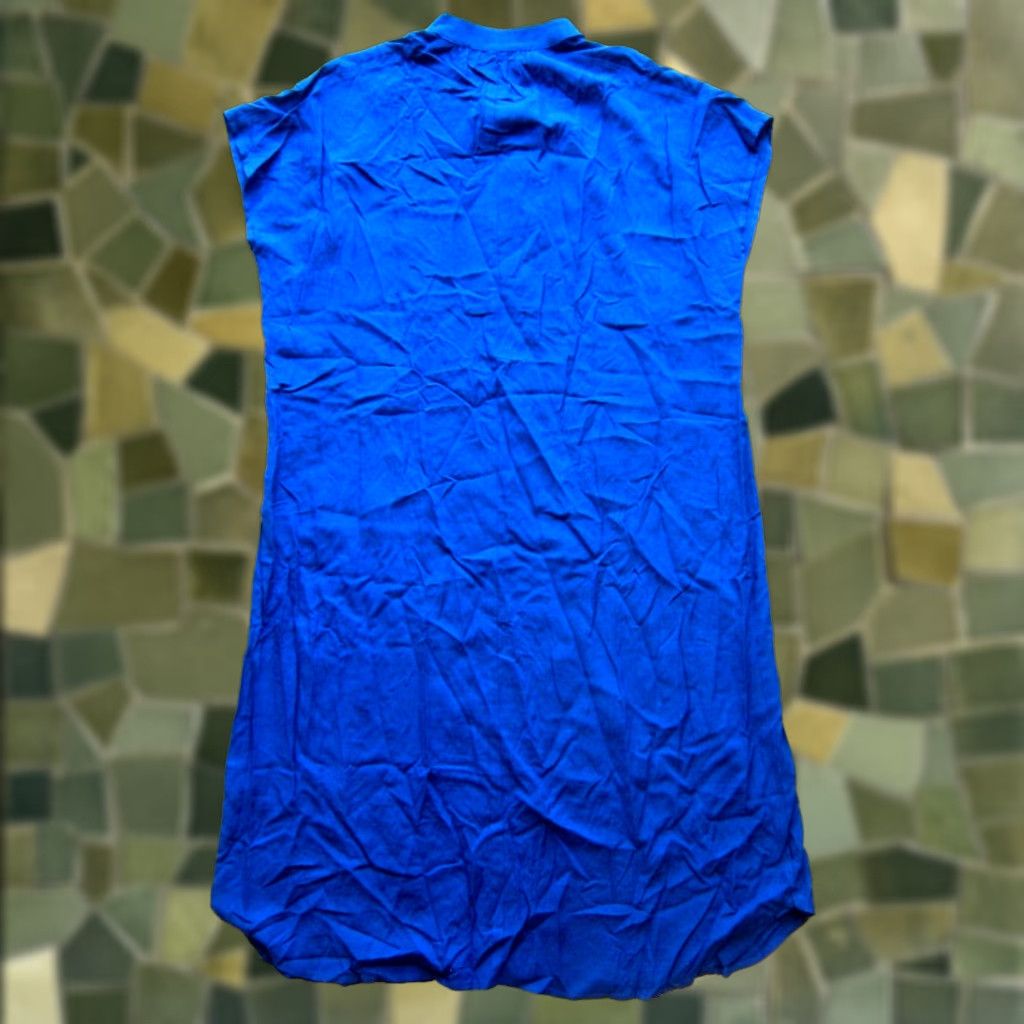 Vintage TYSA Rayon Blue V-Neck Cap Sleeve Tunic Sheath Shift Shirt Dress 4 Large Size S / US 4 / IT 40 - 1 Thumbnail