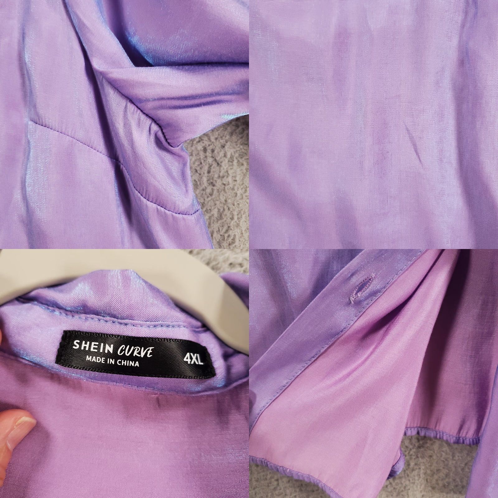 Shein SheIn Curve Blouse 4XL Womens Tunic Lavender Iridescent Button Up Collared Long Sleeve Classic/Fitted Sleeve Polyester, Viscose Purple 4XL Plus Size Size XXL / US 16-18 / IT 52-54 - 8 Thumbnail