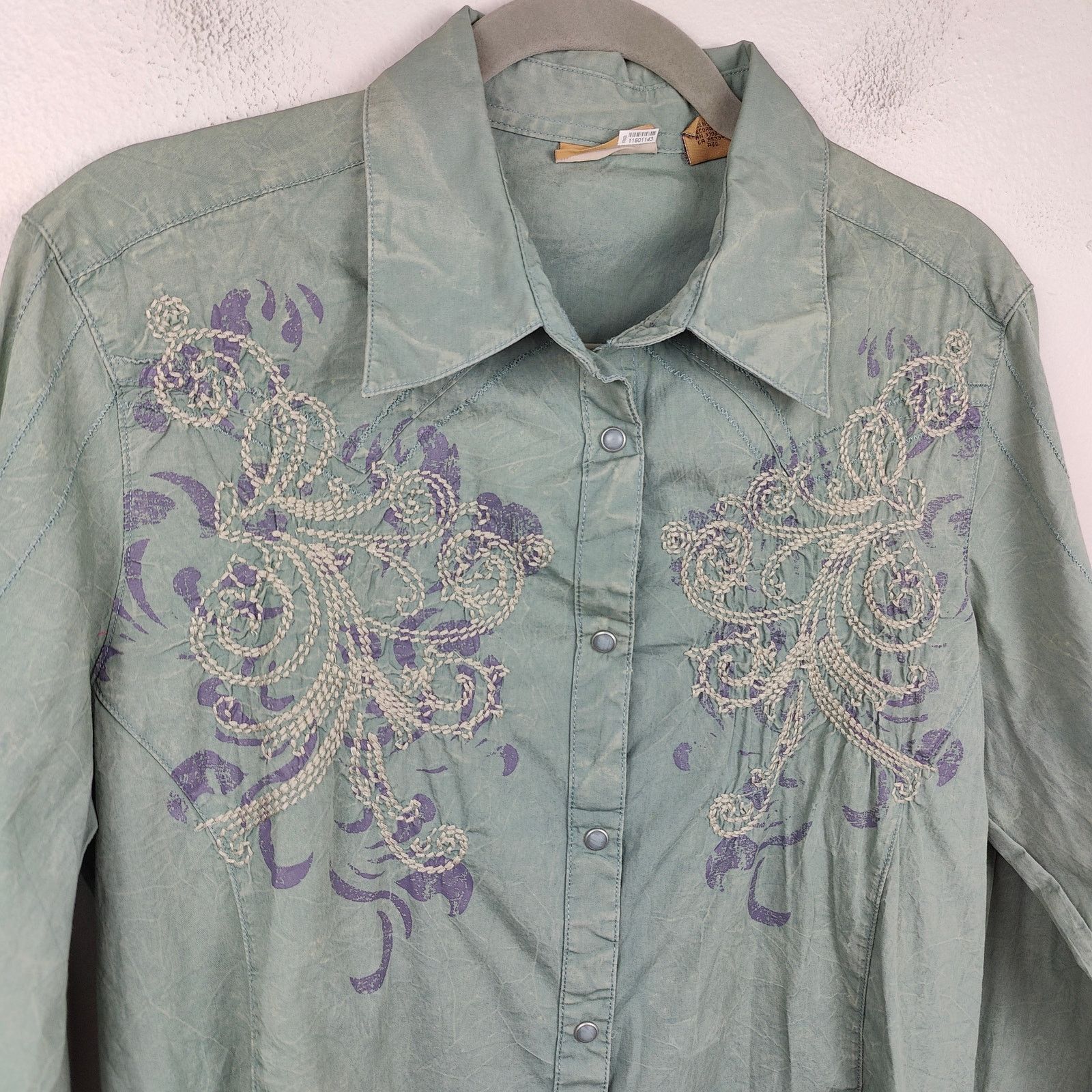 Wrangler Vintage Wrangler Pearl Snap Shirt Womens Large Green Size L / US 10 / IT 46 - 2 Thumbnail