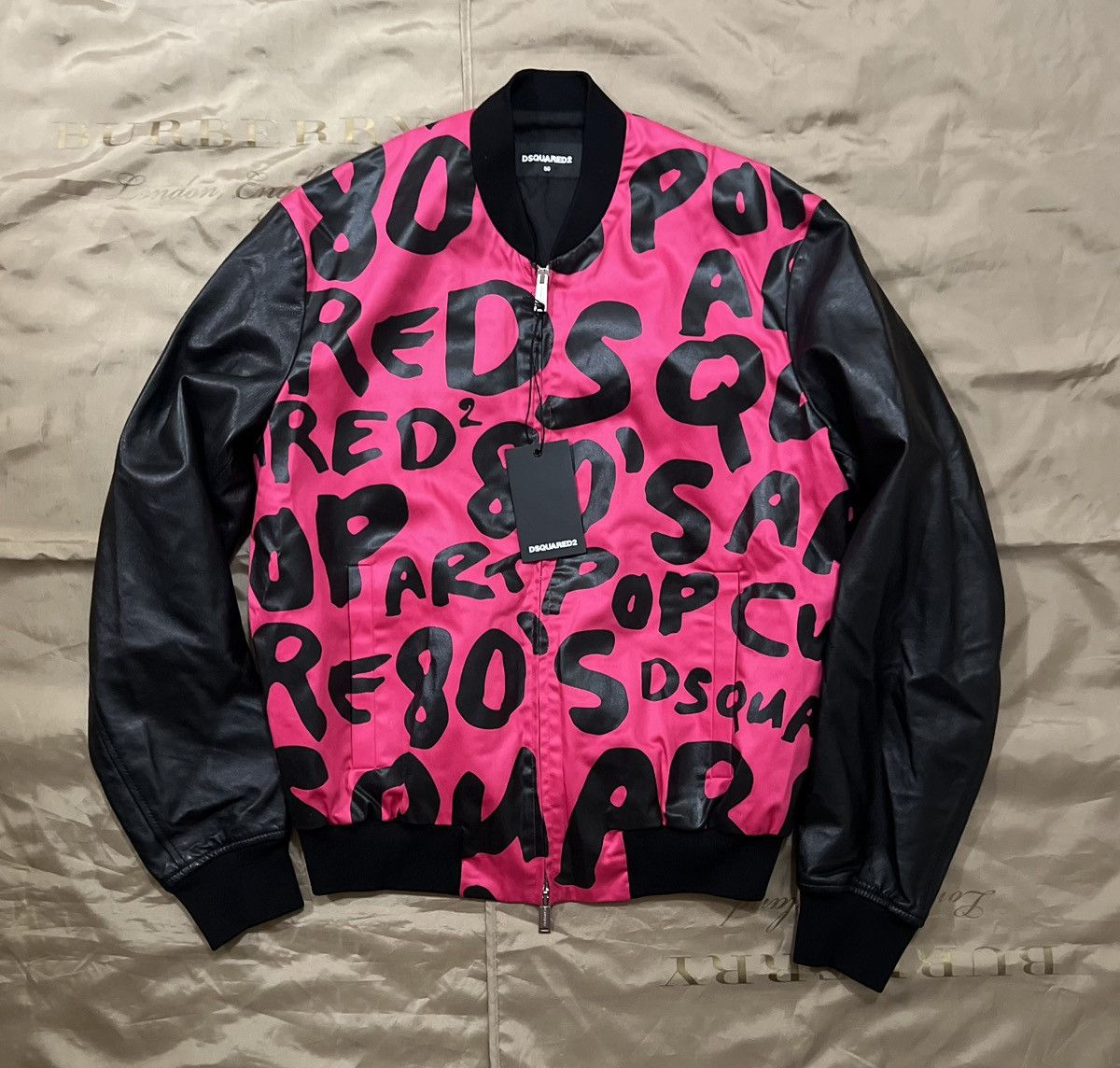 Dsquared2 Men’s ’80S POP ART’ Print Leather Bomber size 50