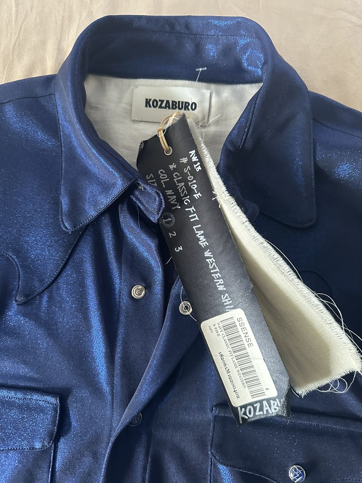 KOZABURO Kozaburo Navy Classic Fit Silk Lame Western Shirt Size US S / EU 44-46 / 1 - 4 Thumbnail