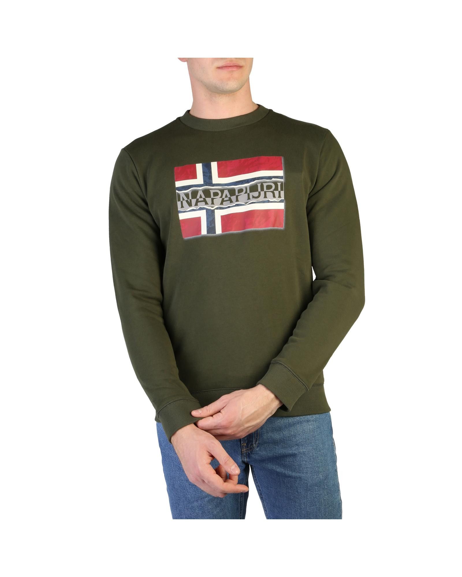 image of Napapijri Solid Colour Cotton Blend Sweatshirt With Round Neckline in Green, Men's (Size Small)