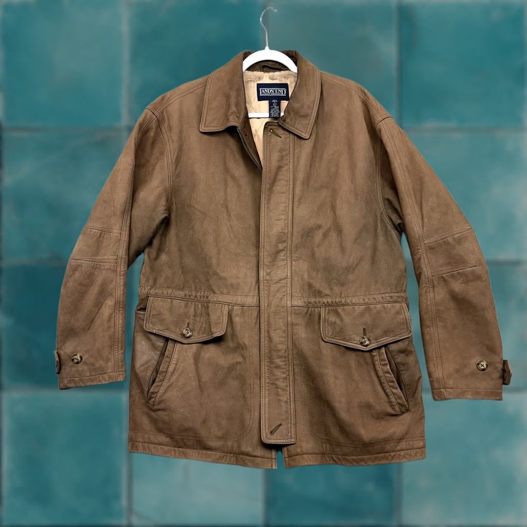Lands' End VINTAGE Lands' End Leather Chore Bomber Jacket Mens M Brown 90s Outdoor Fall Winter Spring Zip Collared Size US M / EU 48-50 / 2 - 1 Thumbnail