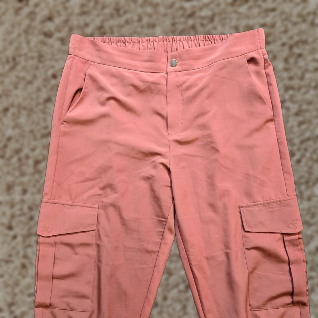 Zara Zara Pants Womens XL Pink Cropped Cargo Joggers Satin Casual Capsule 90s City Basic Matte Finish Size 40" / US 18 - 1 Thumbnail