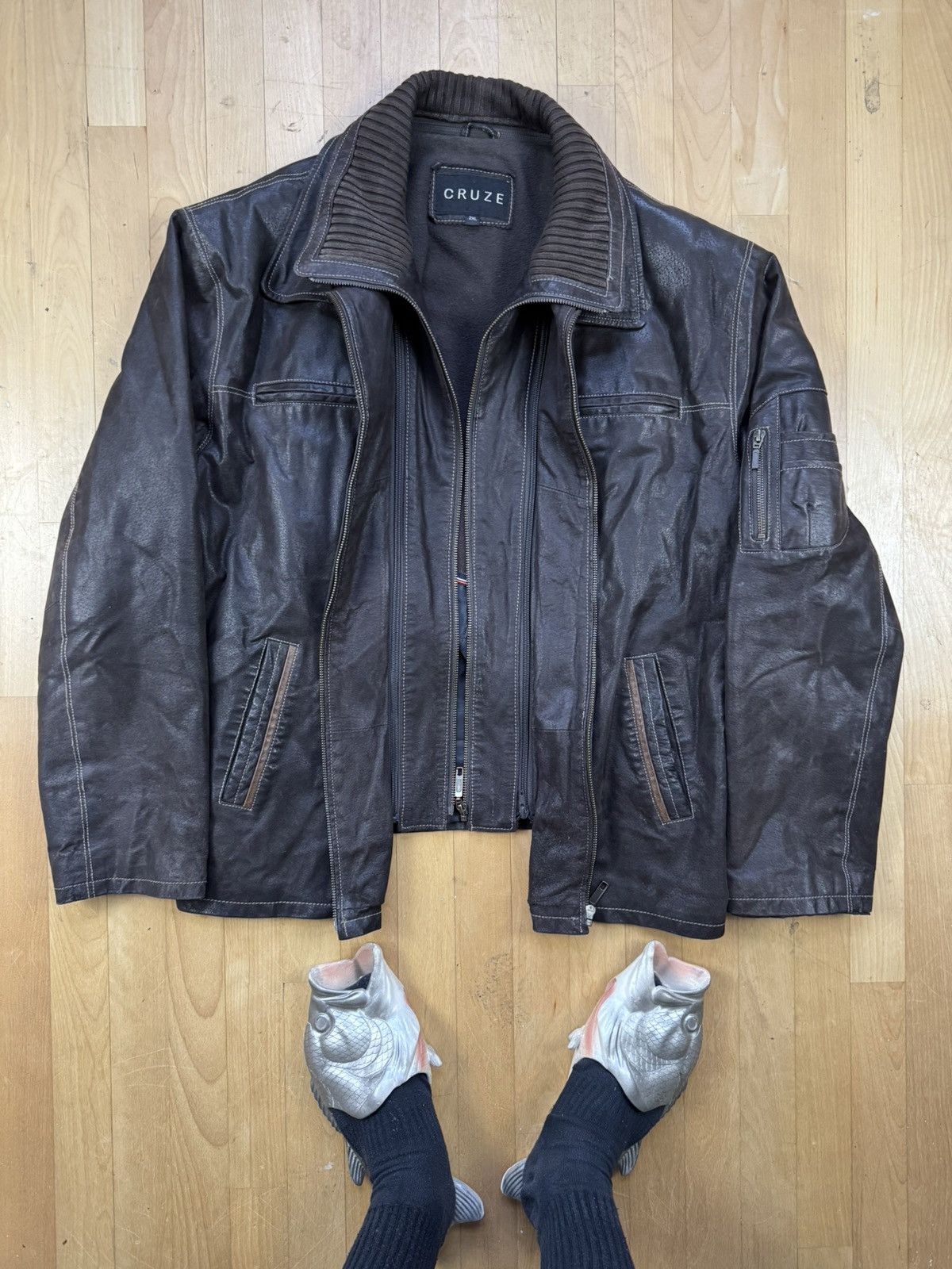 Genuine Leather × Vintage Vintage Leather Bomber Real Leather Genuine Streetwear 90s Size US XL / EU 56 / 4 - 2 Thumbnail