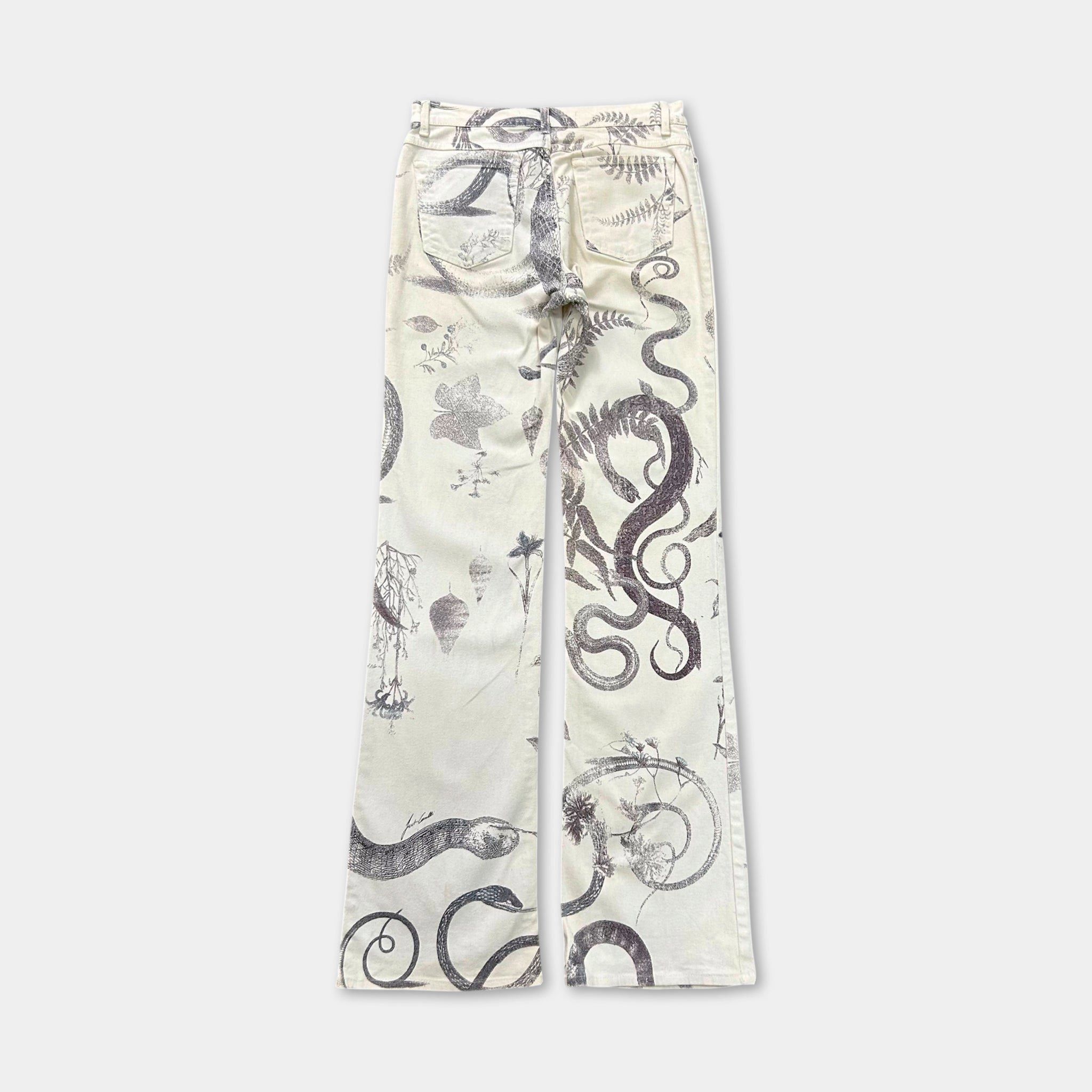 Just Cavalli Just Cavalli SS04 Serpent Botanical Print Flare Jeans Size US 27 - 6 Thumbnail