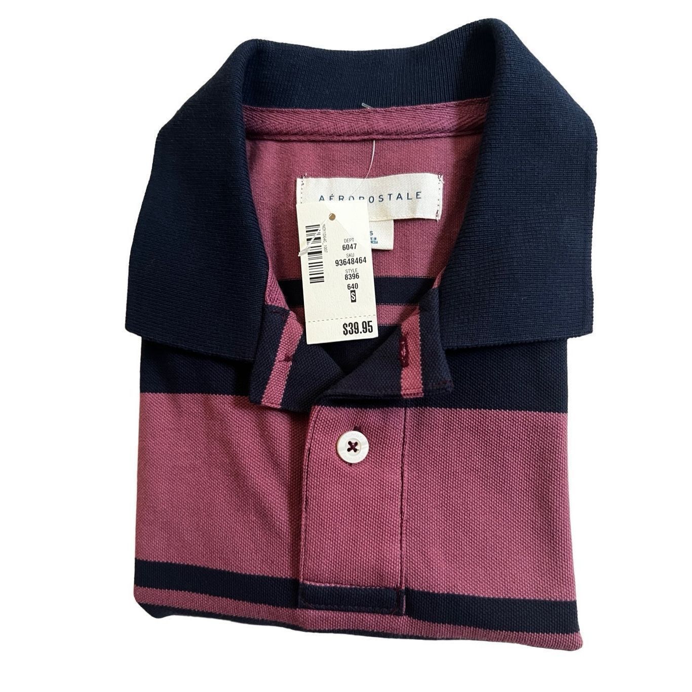 Aeropostale Men's Aeropostale Burgundy & Black Striped Polo Shirt Size S Size US S / EU 44-46 / 1 - 7 Thumbnail