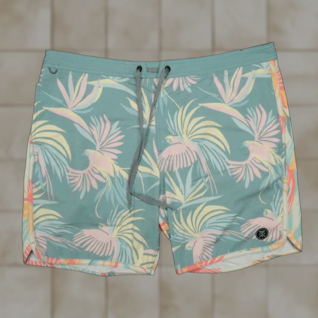 Roark Board Shorts Mens 34 Blue Green Floral Chiller Cendrawasih Swim