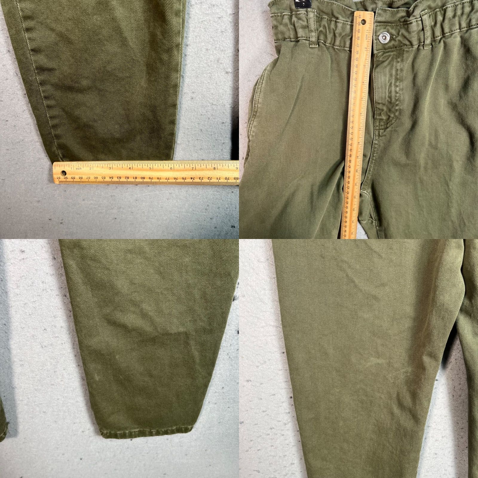 Zara Zara Womens Paperbag Pants Olive Green 100% Cotton High-Waisted Size 2 Tapered Inseam 25 in Womens Size 26" / US 2 / IT 38 - 8 Thumbnail