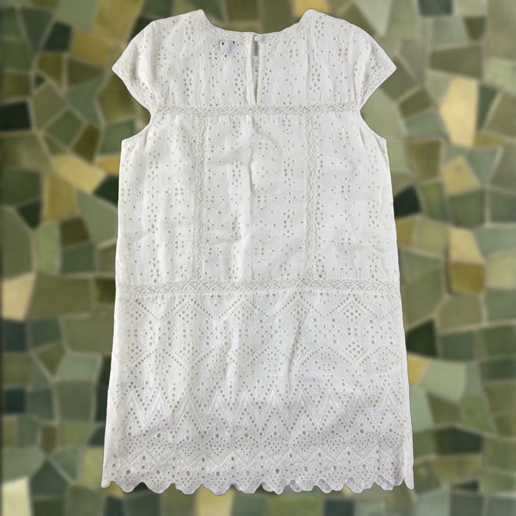 Joie JOIE 100% Cotton White Perforated Floral Cap Sleeve Tunic Shift Sun Dress Large Size L / US 10 / IT 46 - 1 Thumbnail