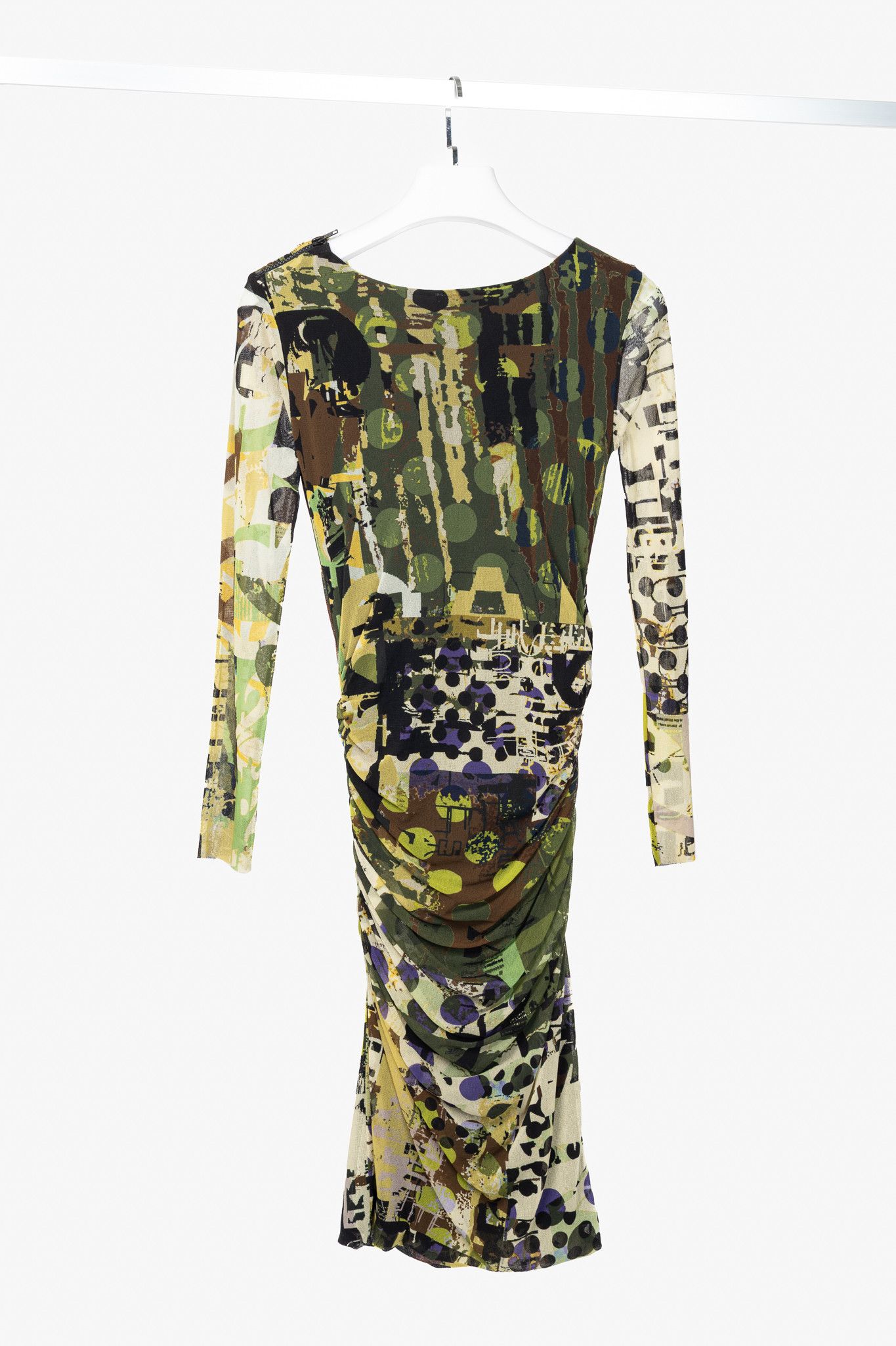 FUZZI Fuzzi Green Abstract-Print Mesh Bodycon Midi Dress Size L / US 10 / IT 46 - 2 Thumbnail