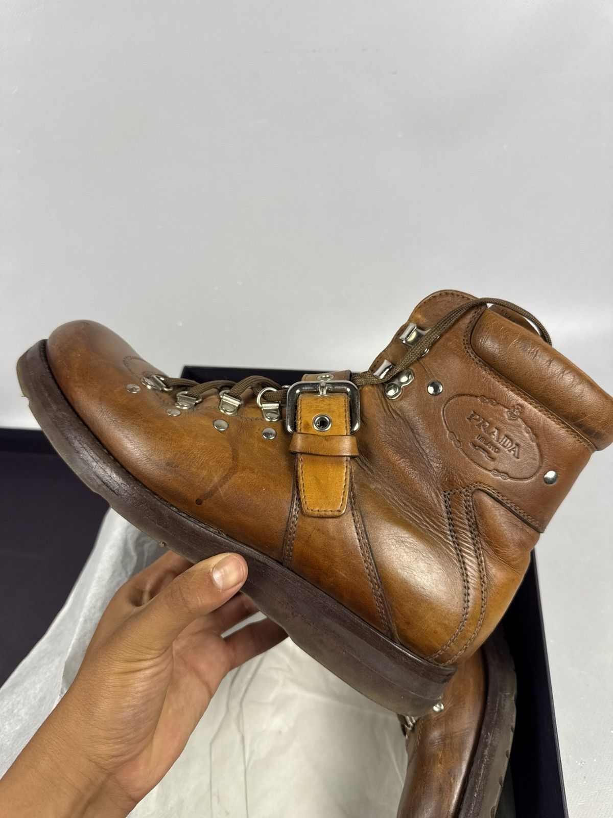 Prada Prada Milano Leather Hiking Boots Brown – Size 10 men Size US 10 / EU 43 - 10 Thumbnail
