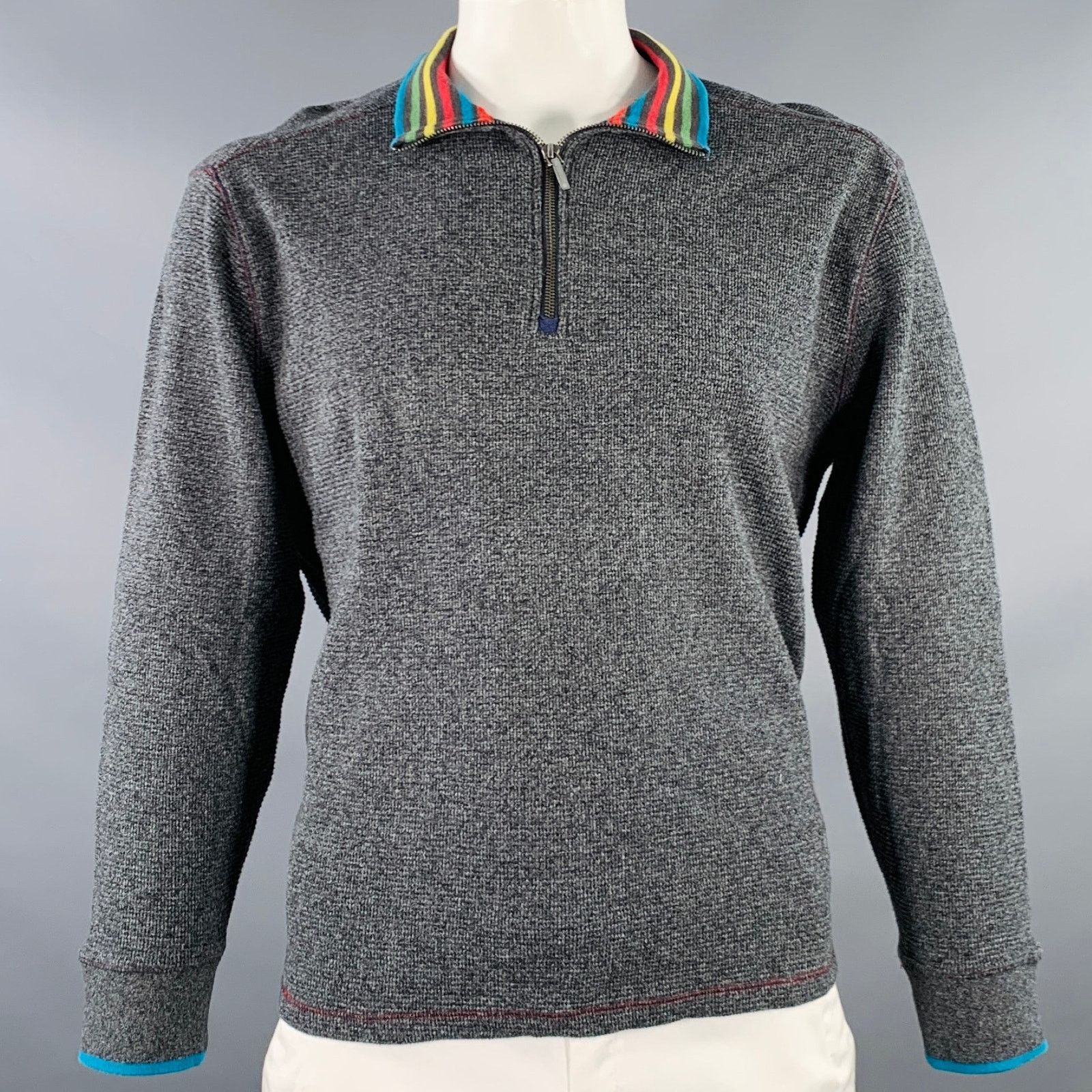 Robert Graham Size XL Blue Charcoal Waffle Knit Cotton Half Zip Sweater Size US XL / EU 56 / 4 - 1 Thumbnail