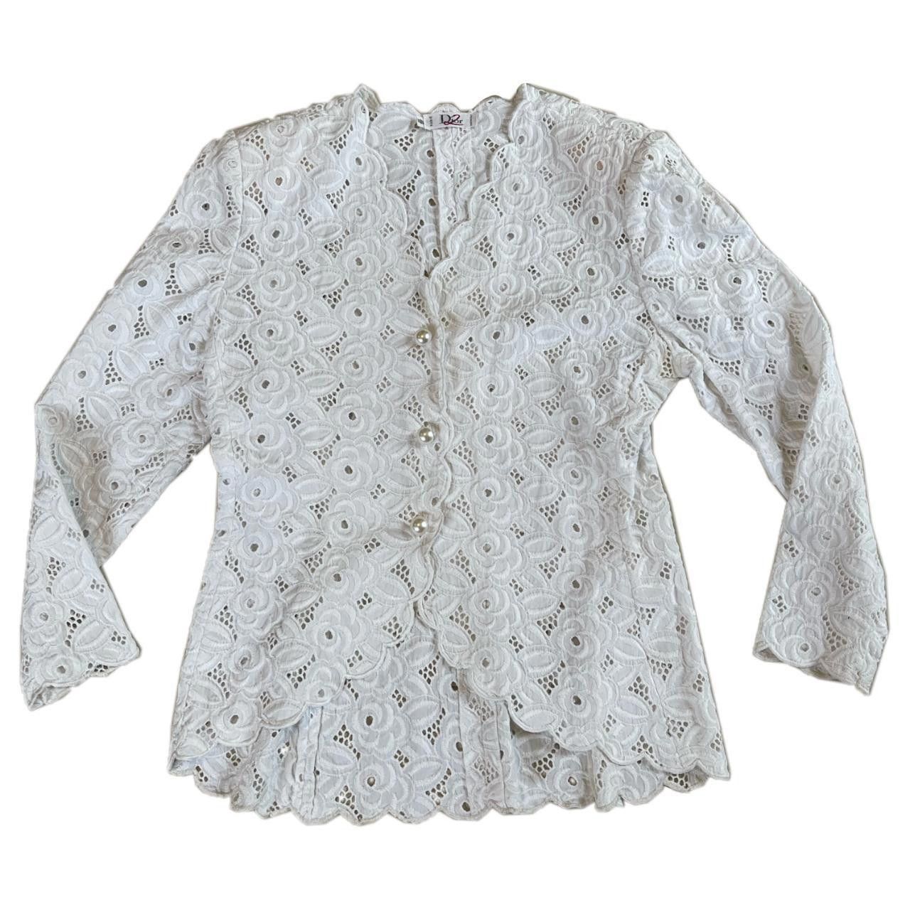 Christian Dior Monsieur Christian Dior Lace Pearl Button Down Shoulder Pad Blouse Size M / US 6-8 / IT 42-44 - 1 Thumbnail