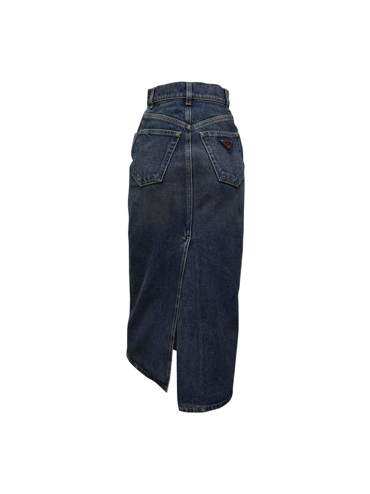Prada PRADA High-Waisted Denim Midi Skirt with Back Logo Plaque Size 25" / US 0 / IT 36 - 2 Thumbnail